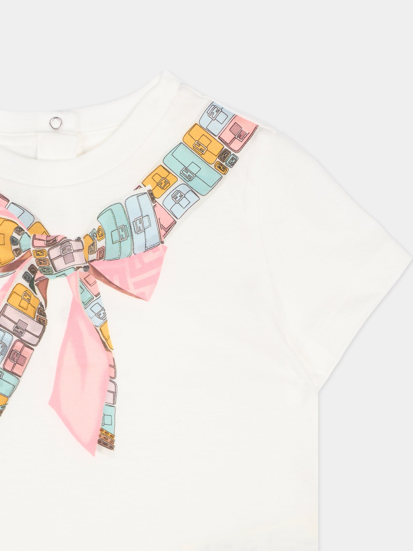 T-shirt avorio per neonata con stampa fiocco,Fendi Kids,BFI174 7AJ F0TU9