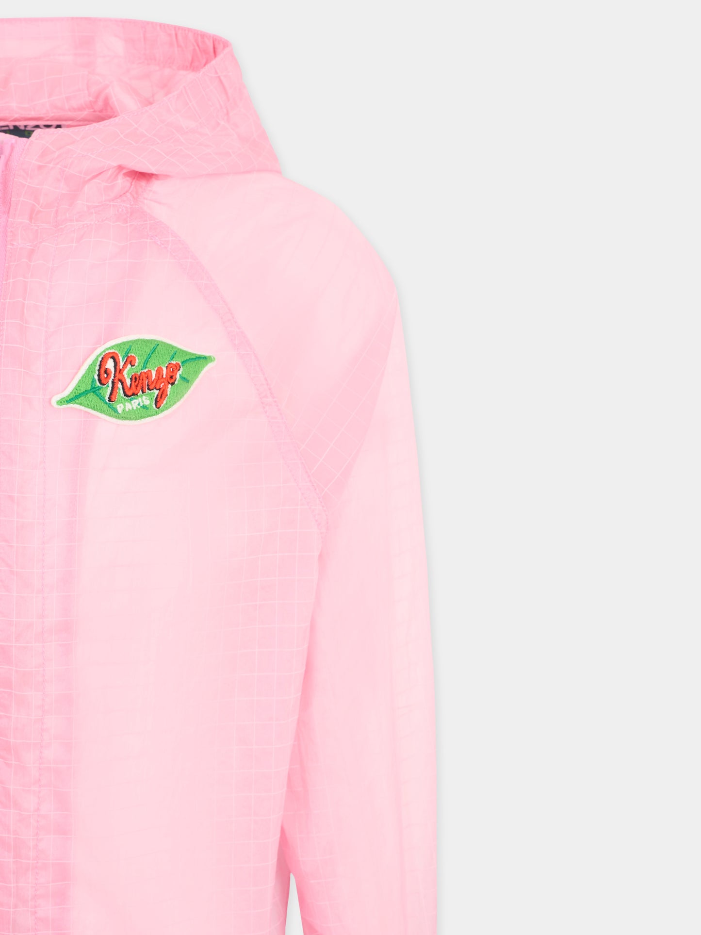 Giacca a vento rosa per bambina con logo ricamato,Kenzo Kids,K61053 465