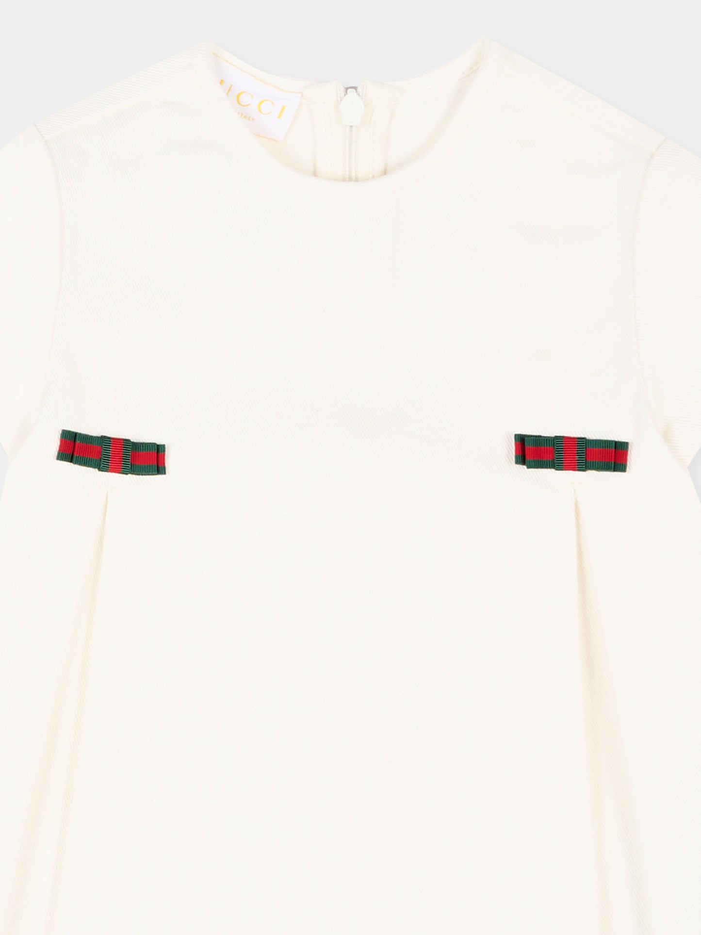 Abito bianco per neonata con nastro Web,Gucci Kids,840353 XDDFB 9692