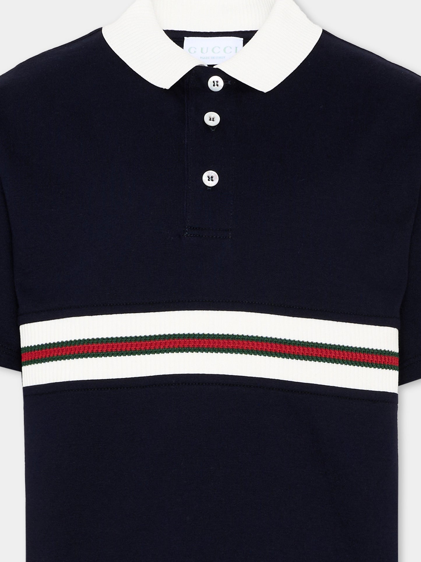 Polo blu per bambino con righe Web,Gucci Kids,849659 XJHNR 4780