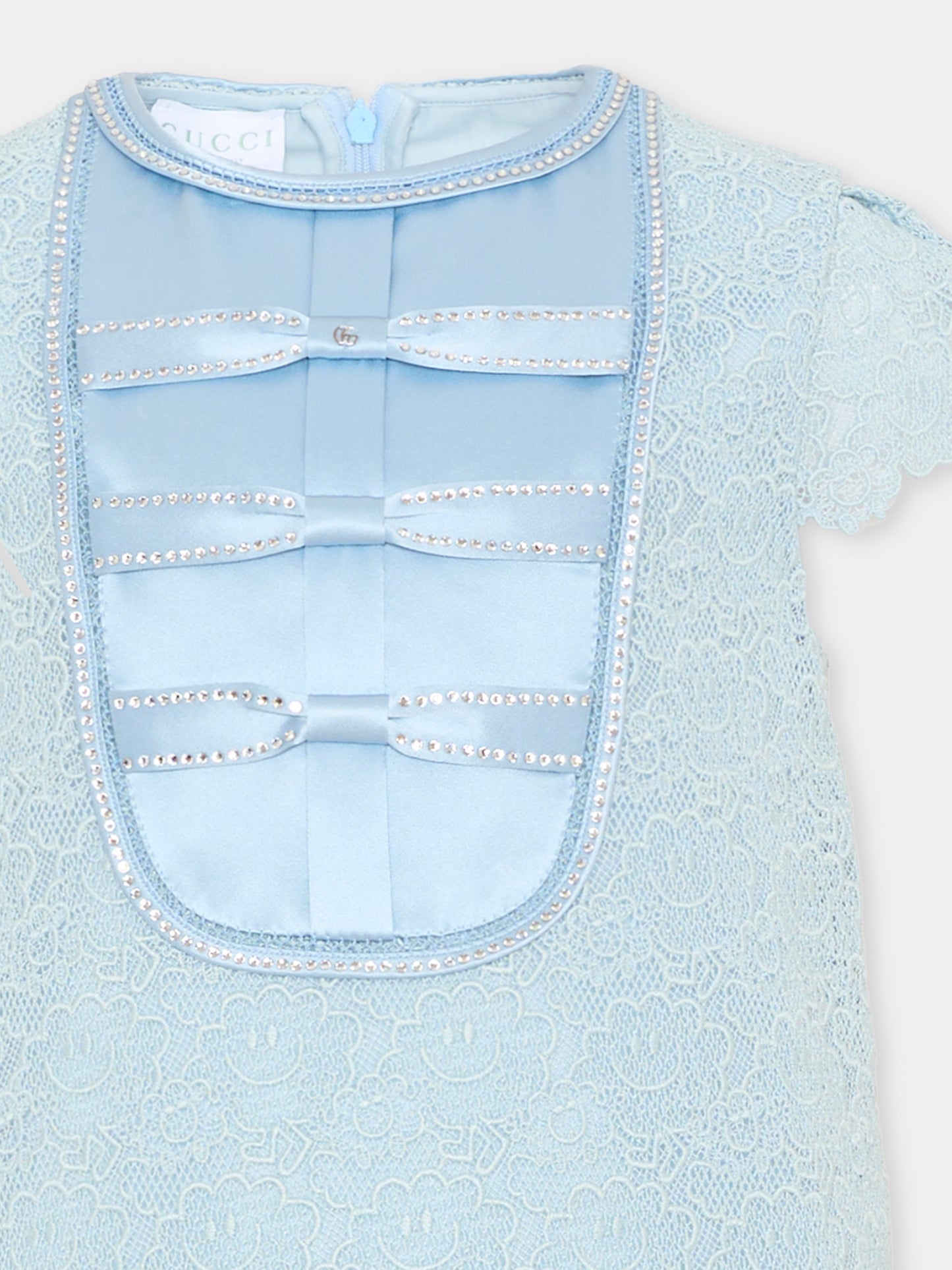 Abito celeste per bambina in pizzo