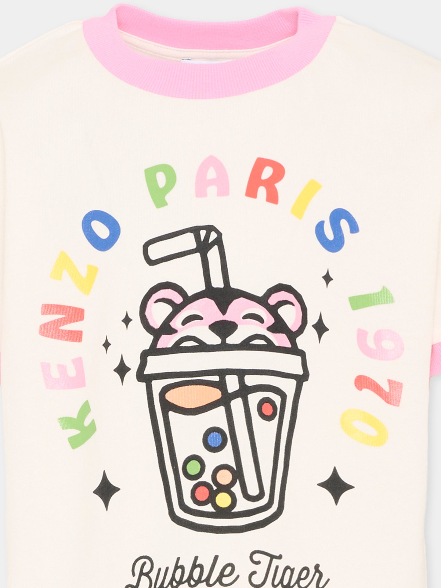 T-Shirt bianca Bubble Tiger per bambina,Kenzo Kids,K61770 117