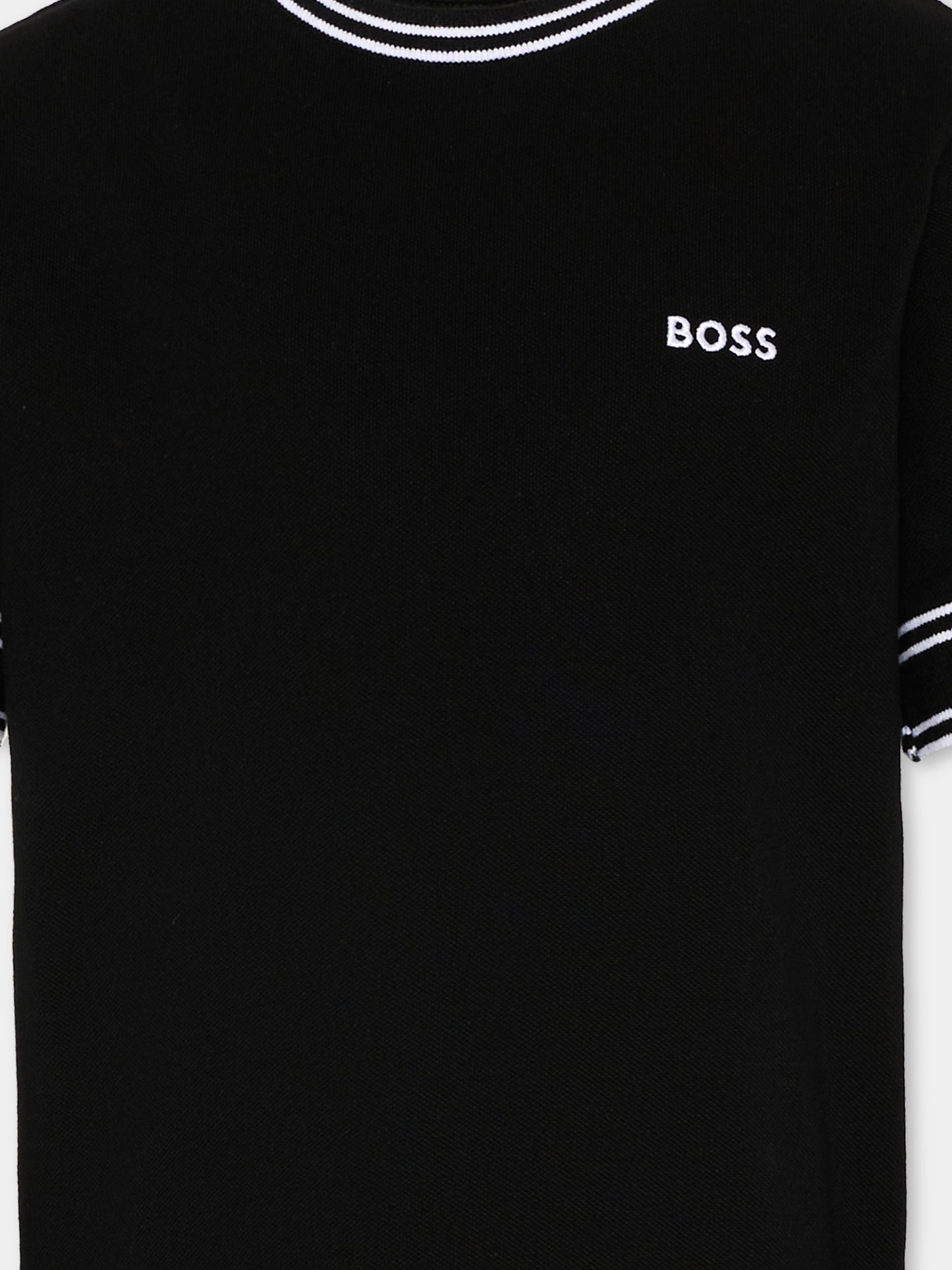 T-Shirt nera in piqué per bambino,Boss,J52981 09B