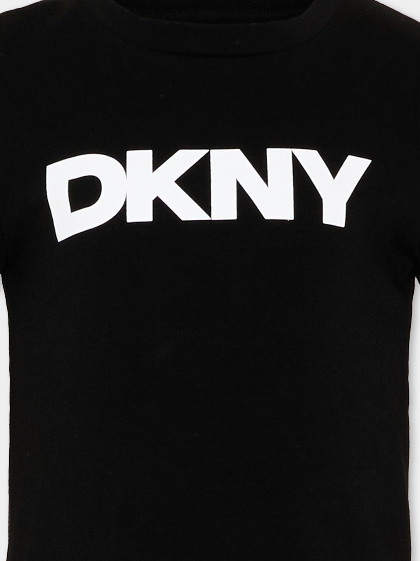 T-Shirt nera per bambina con logo,Dkny,D62617 09B