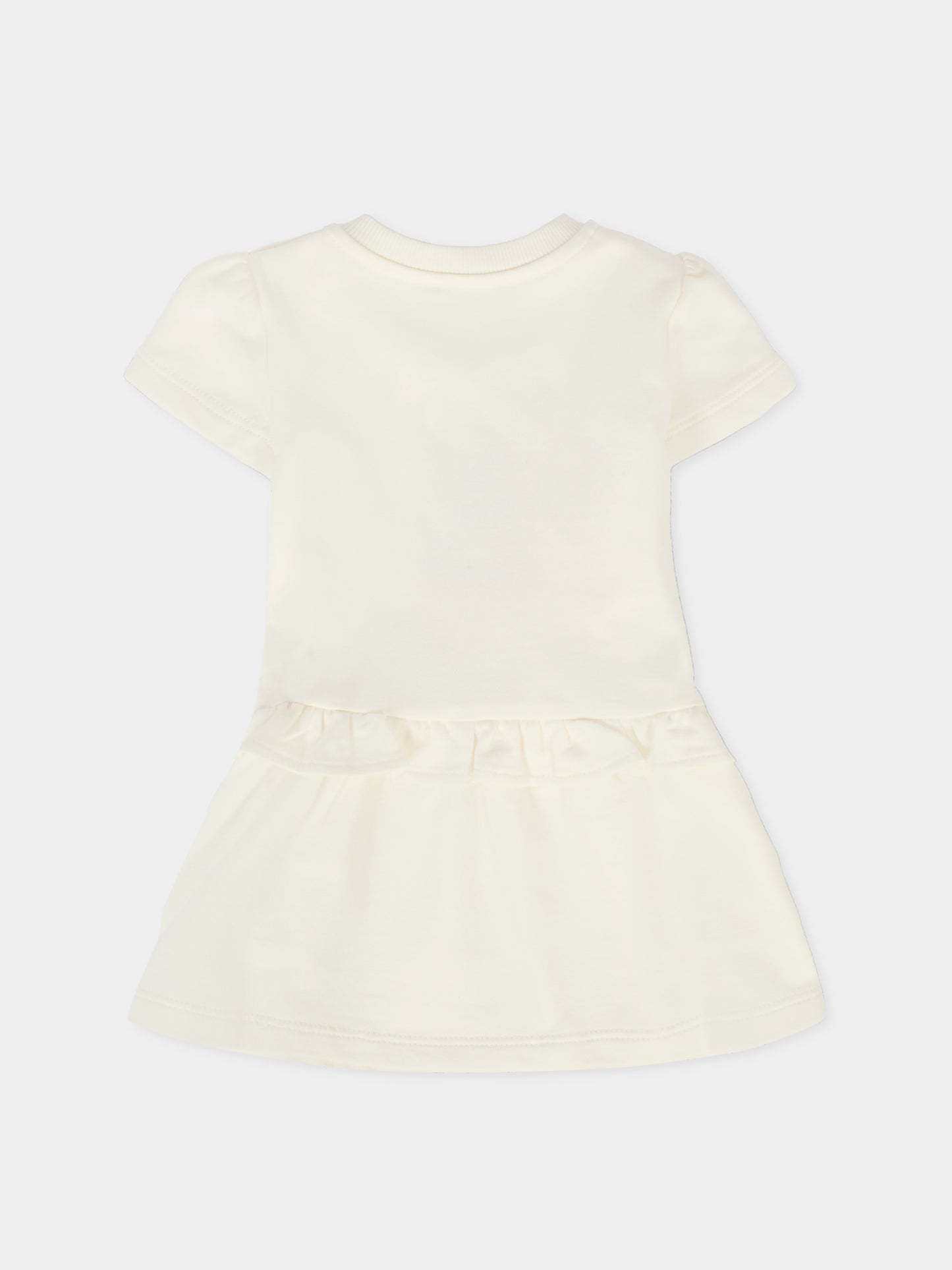 Vestito avorio per neonata con Teddy Bear ricamato,Moschino Kids,MDV0CF LCA19 10063