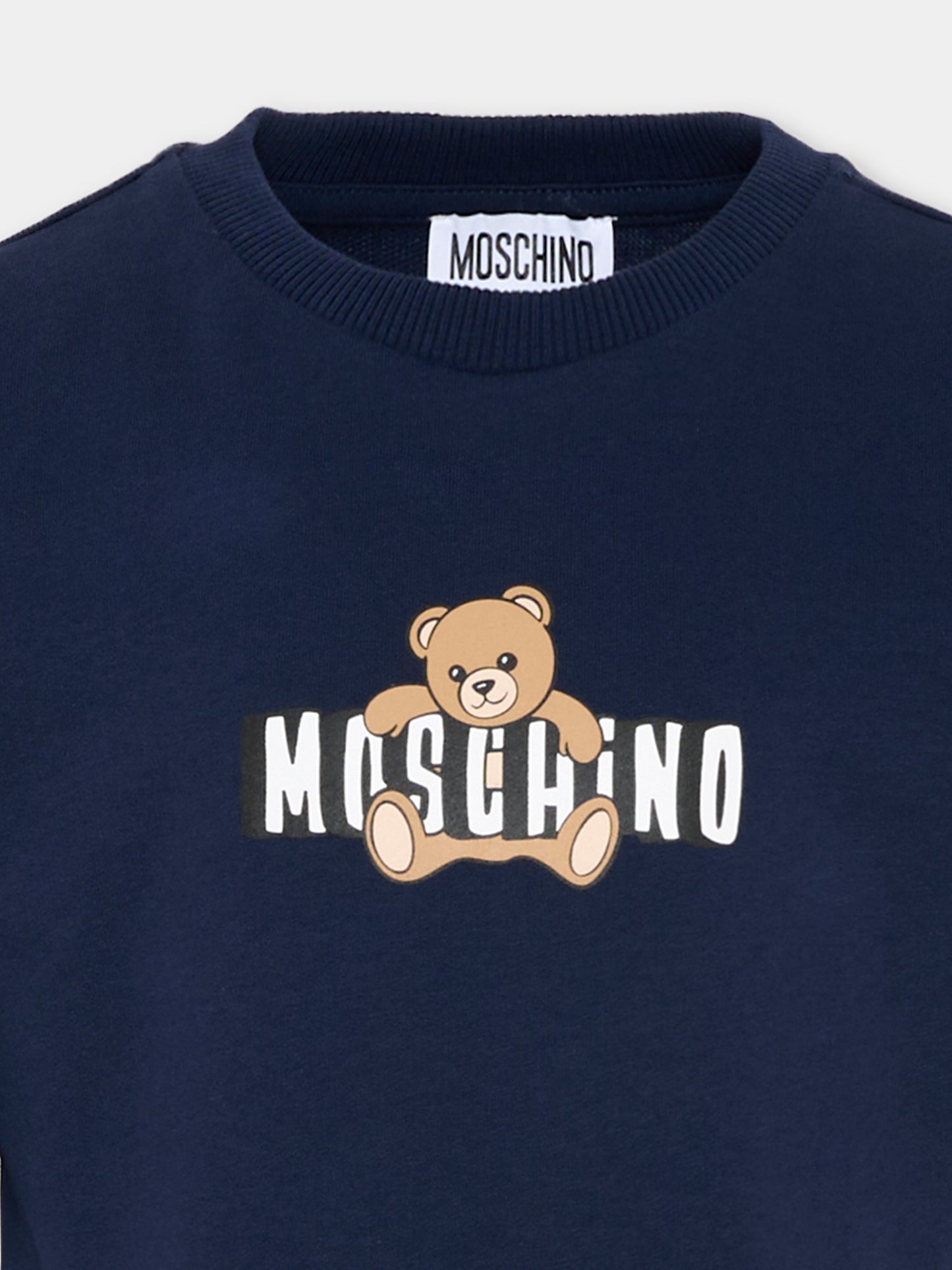 Vestito blu per bambina con Teddy Bear,Moschino Kids,HDV0HL LCA19 40016