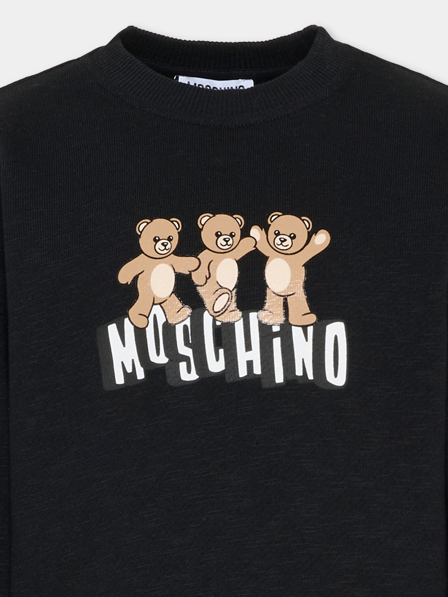 Felpa nera per bambini con Teddy Bears,Moschino Kids,HVF08V LCA88 60100