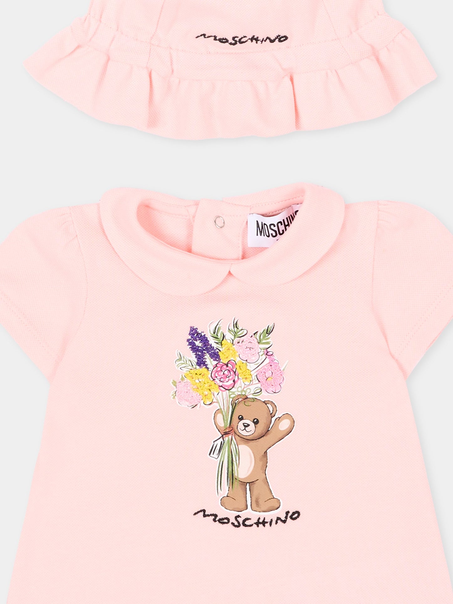 Pagliaccetto rosa per neonata con Teddy Bear,Moschino Kids,MDY01B LFA06 50209