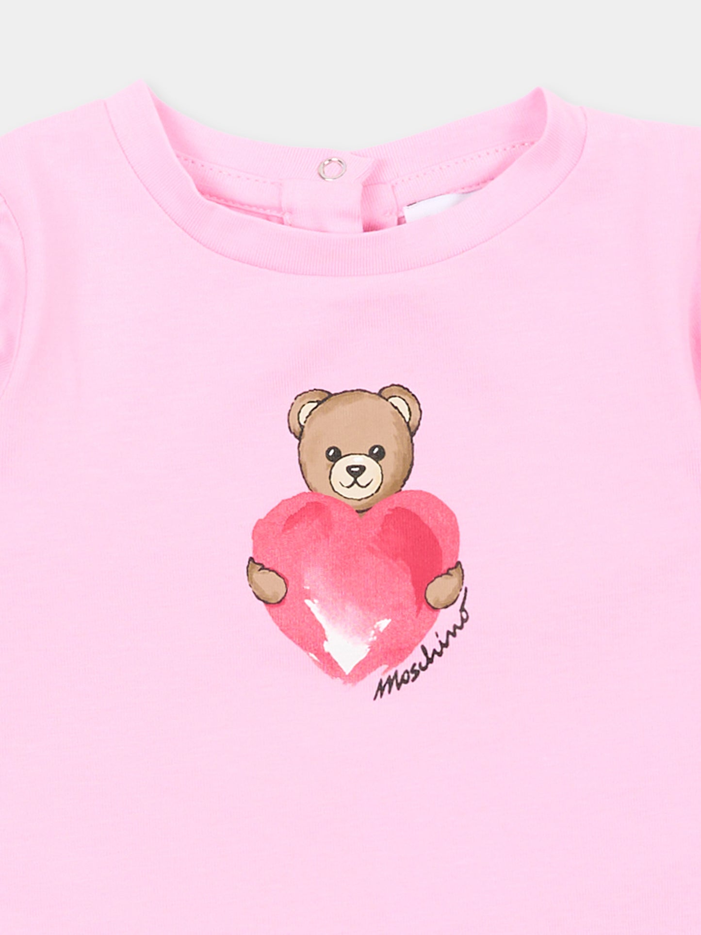 T-shirt rosa per neonata con Teddy Bear,Moschino Kids,MLM02B LBA00 51473