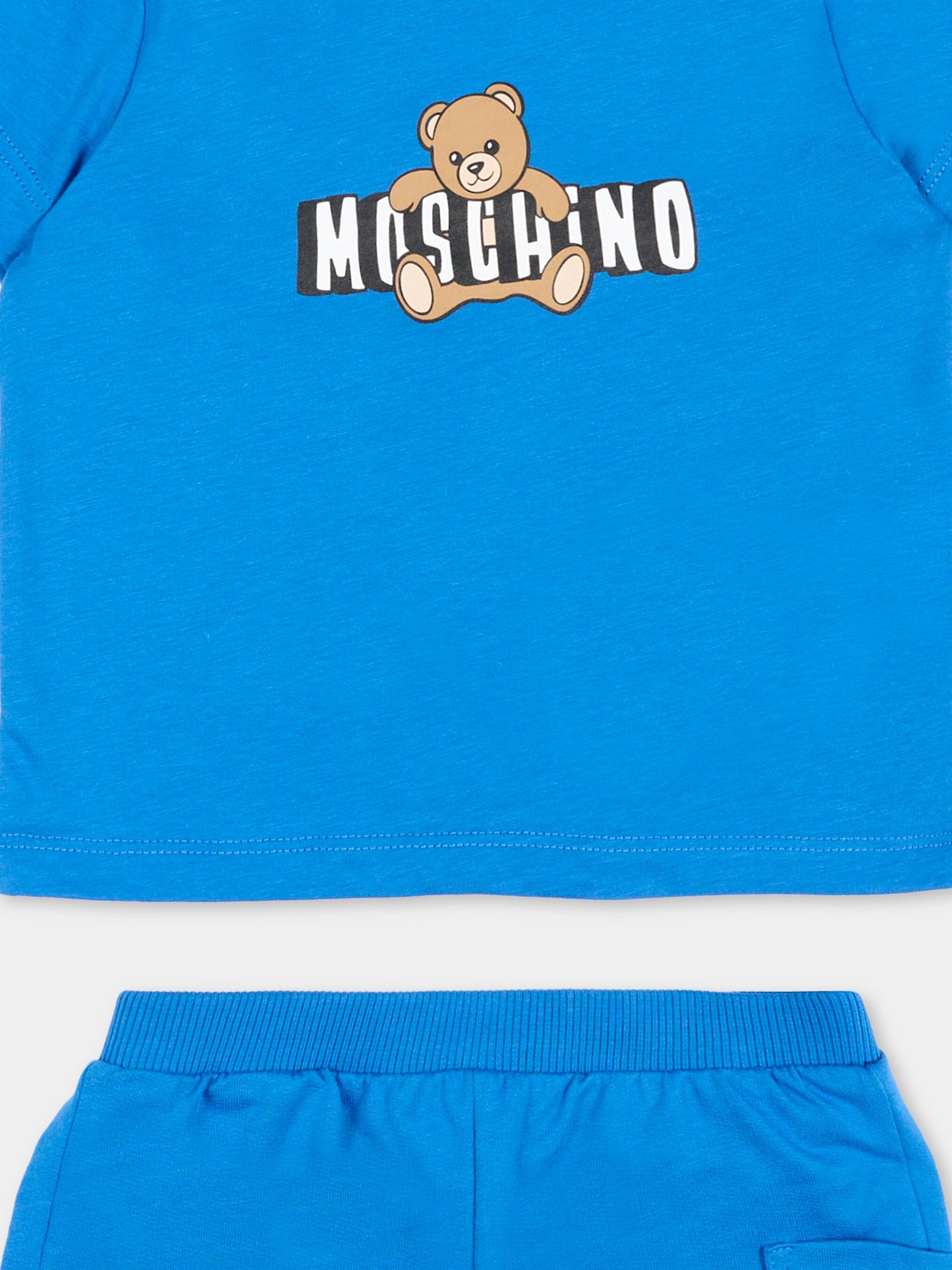 Completo sportivo azzurro per neonati con teddy bear,Moschino Kids,MUG01U LCA19 40630