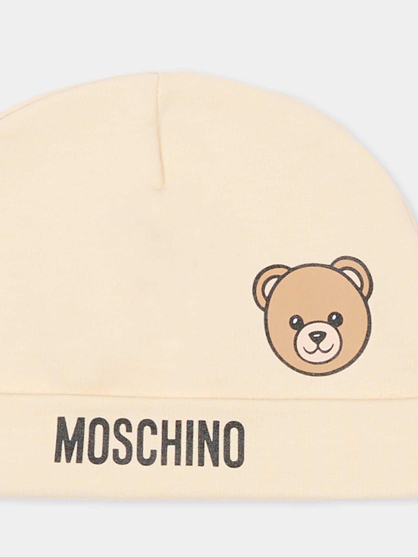 Cappello beige per neonati con Teddy Bear,Moschino Kids,MUX05U LCA19 20404