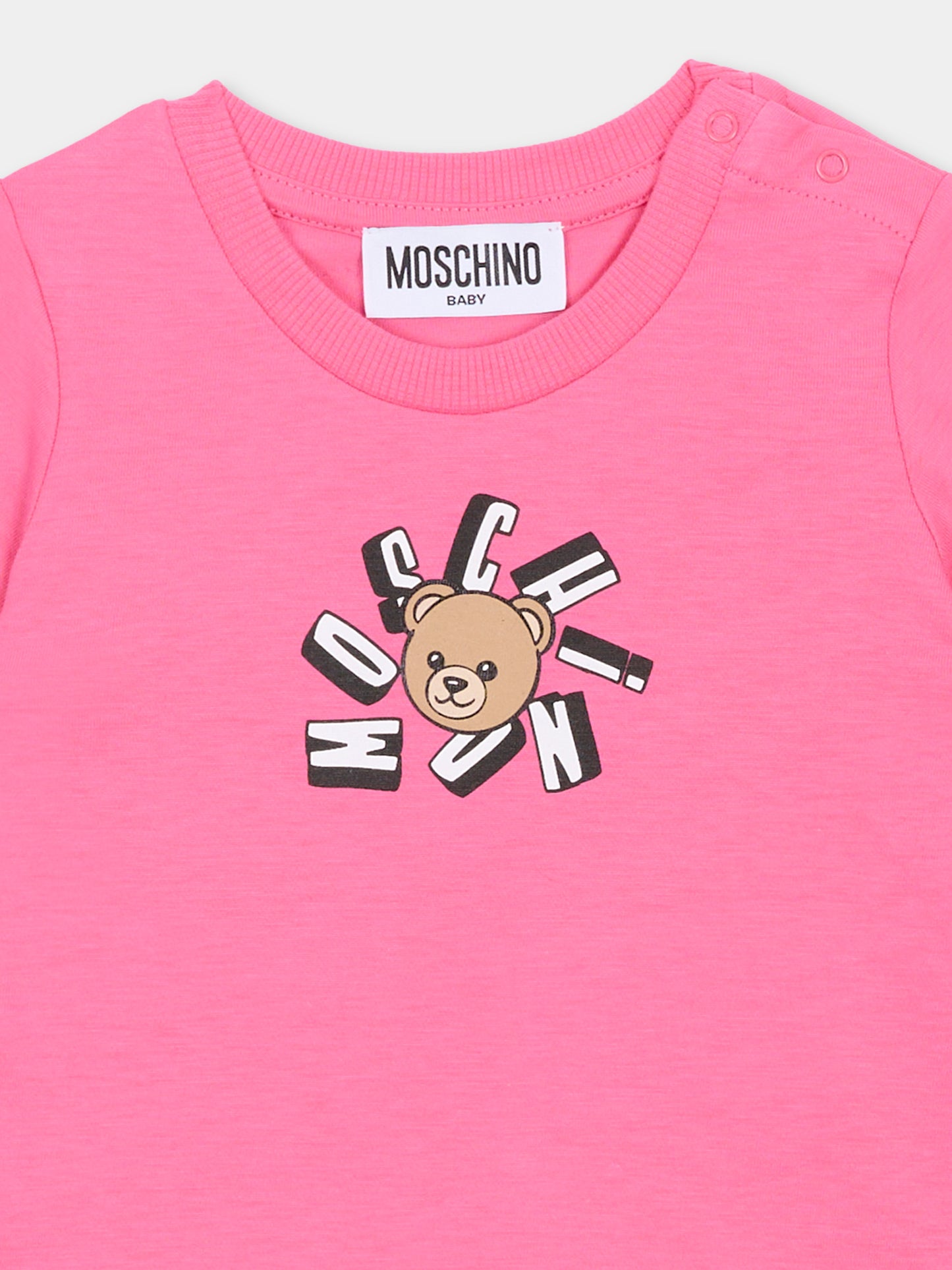 T-shirt fucsia per neonata con Teddy Bear,Moschino Kids,MXM047 LAA02 50533