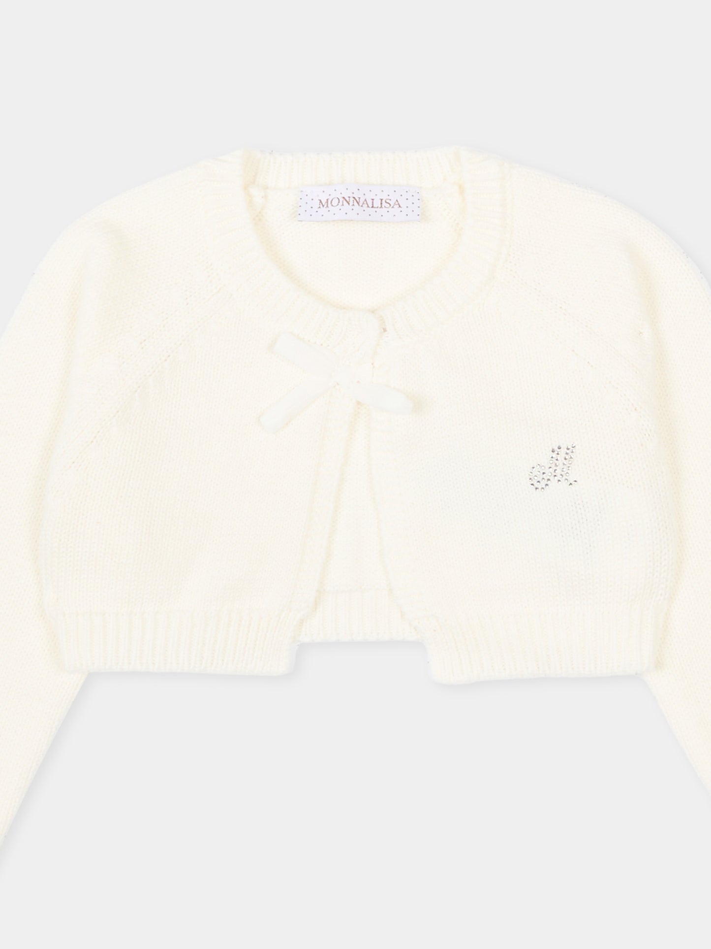 Cardigan bianco per neonata con fiocco,Monnalisa,73G800 - 7036 - 0001