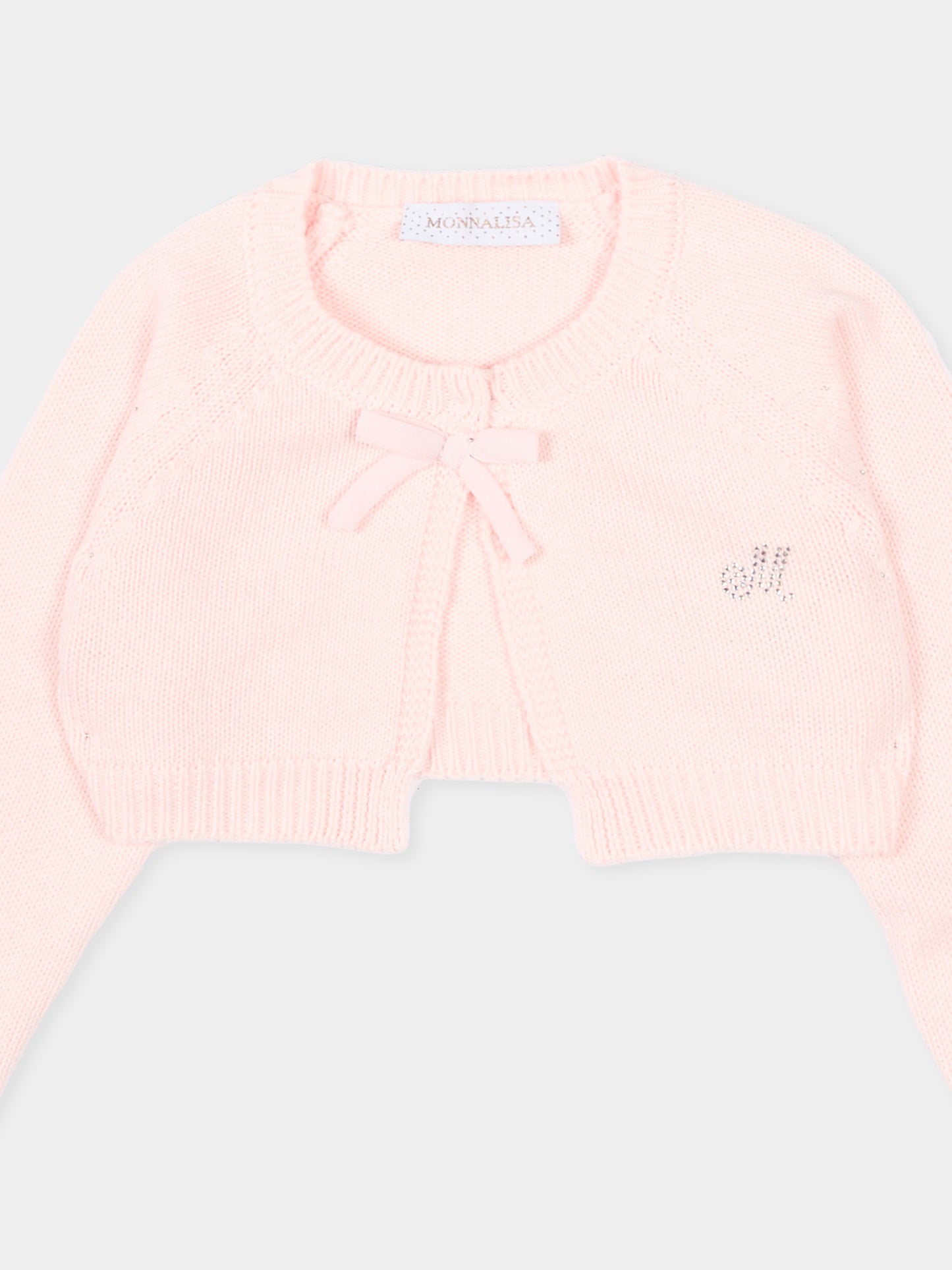 Cardigan rosa per neonata con fiocco,Monnalisa,73G800 - 7036 - 0091