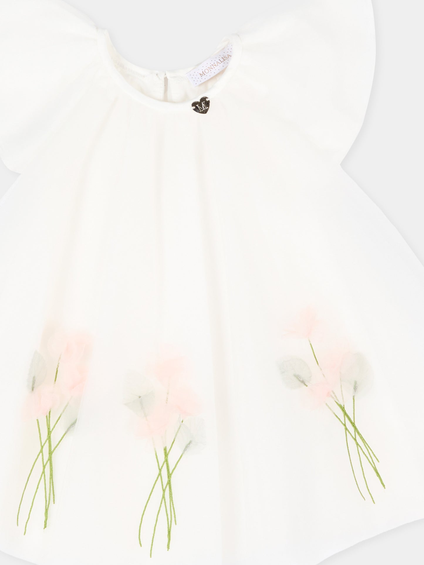Vestito elegante avorio per neonata con fiori,Monnalisa,73G904 - 7747 - 0001