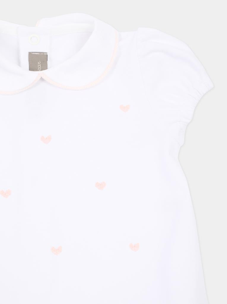 Pagliaccetto bianco per neonata con cuori