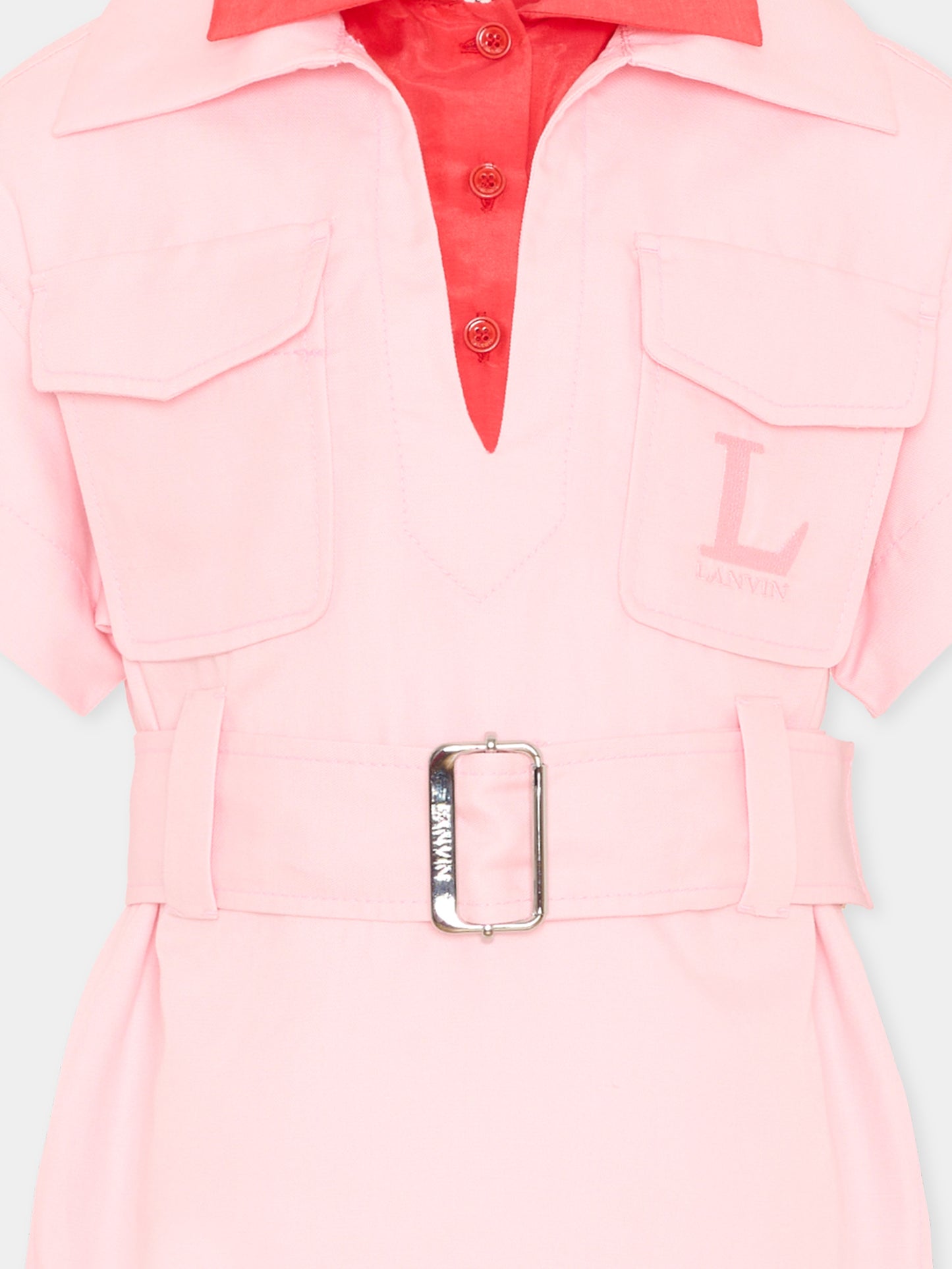 Vestito rosa per bambina con cintura,Lanvin Petite,N30344 S79