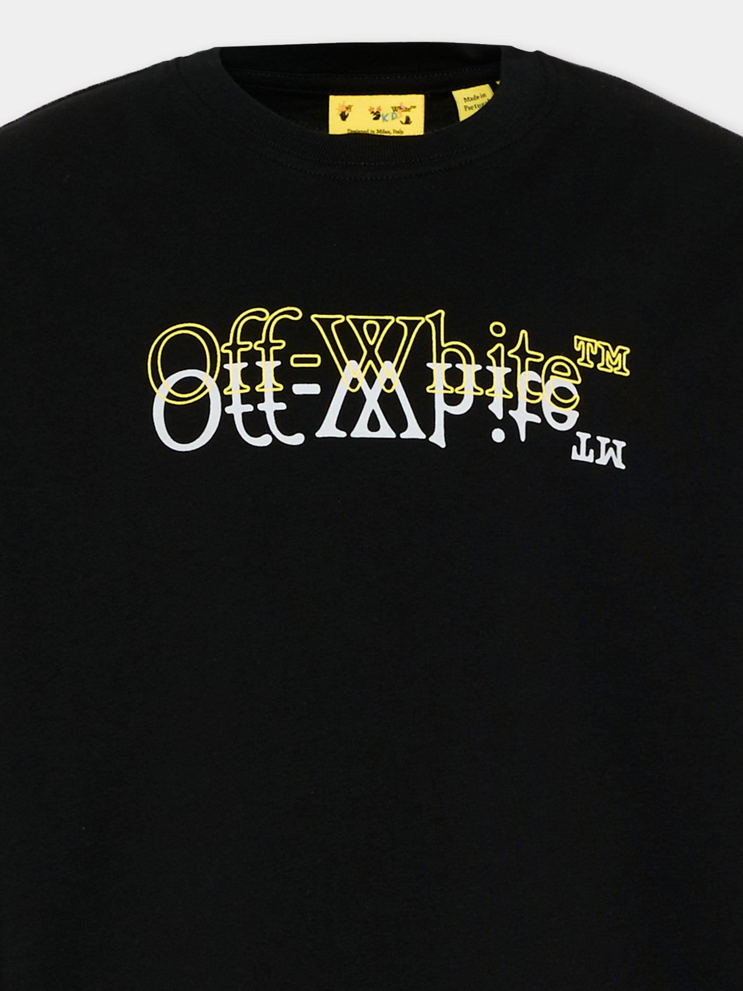 T-Shirt nera per bambini con logo,Off White,44BAB001S26J001001