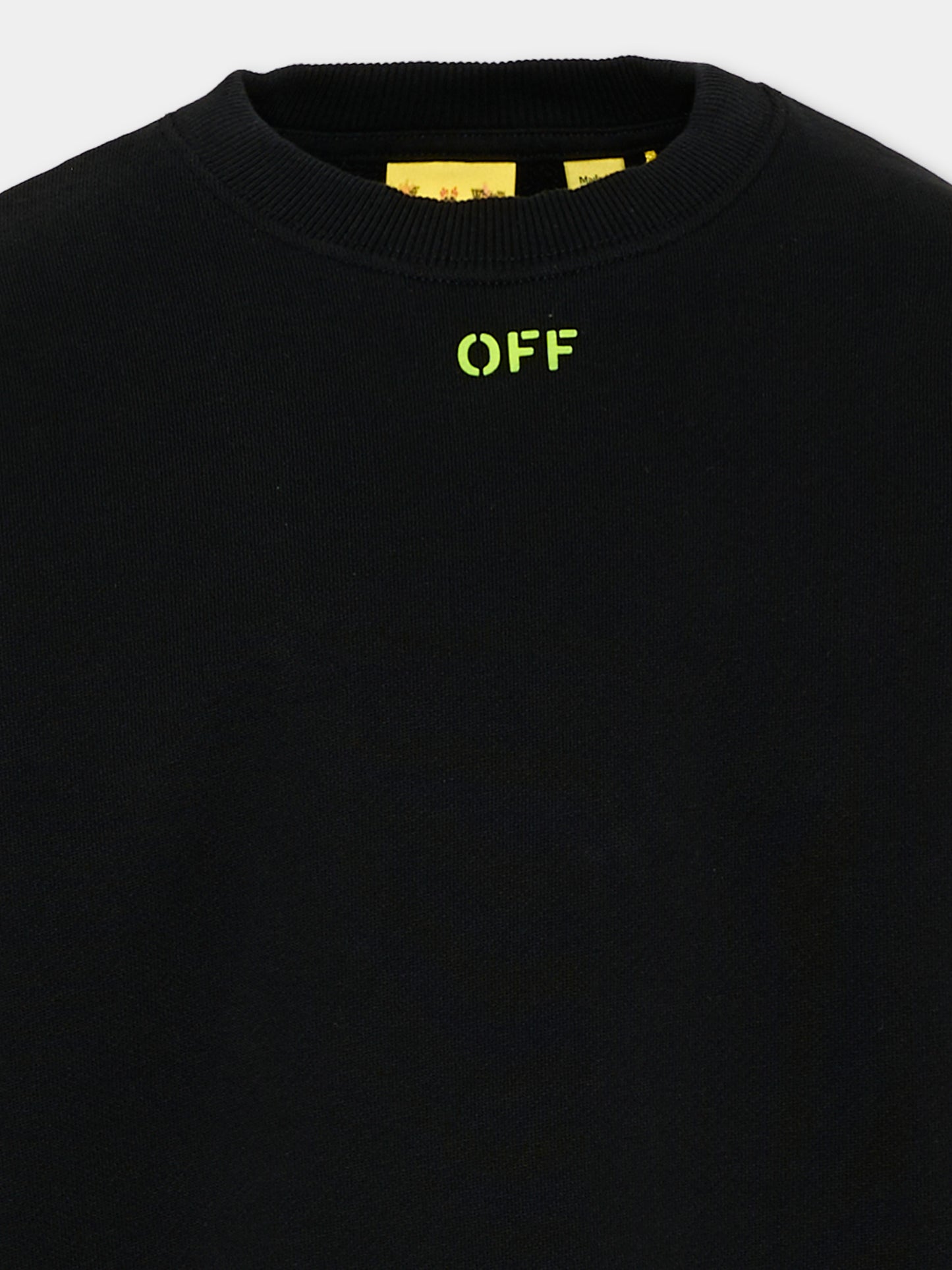 Felpa nera per bambini con logo,Off White,44BBA001S26F003001