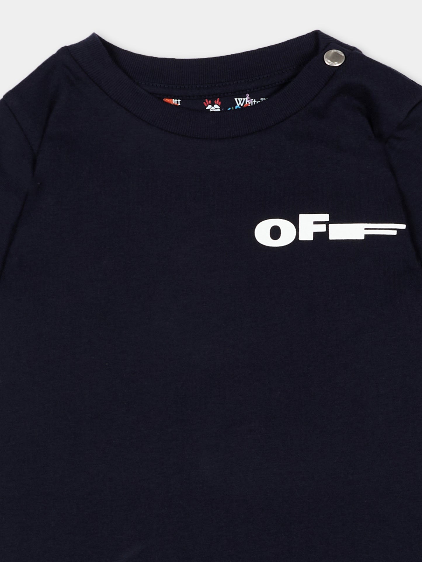 Pagliaccetto blu per neonati con logo,Off White,44BXJ002S26J001410