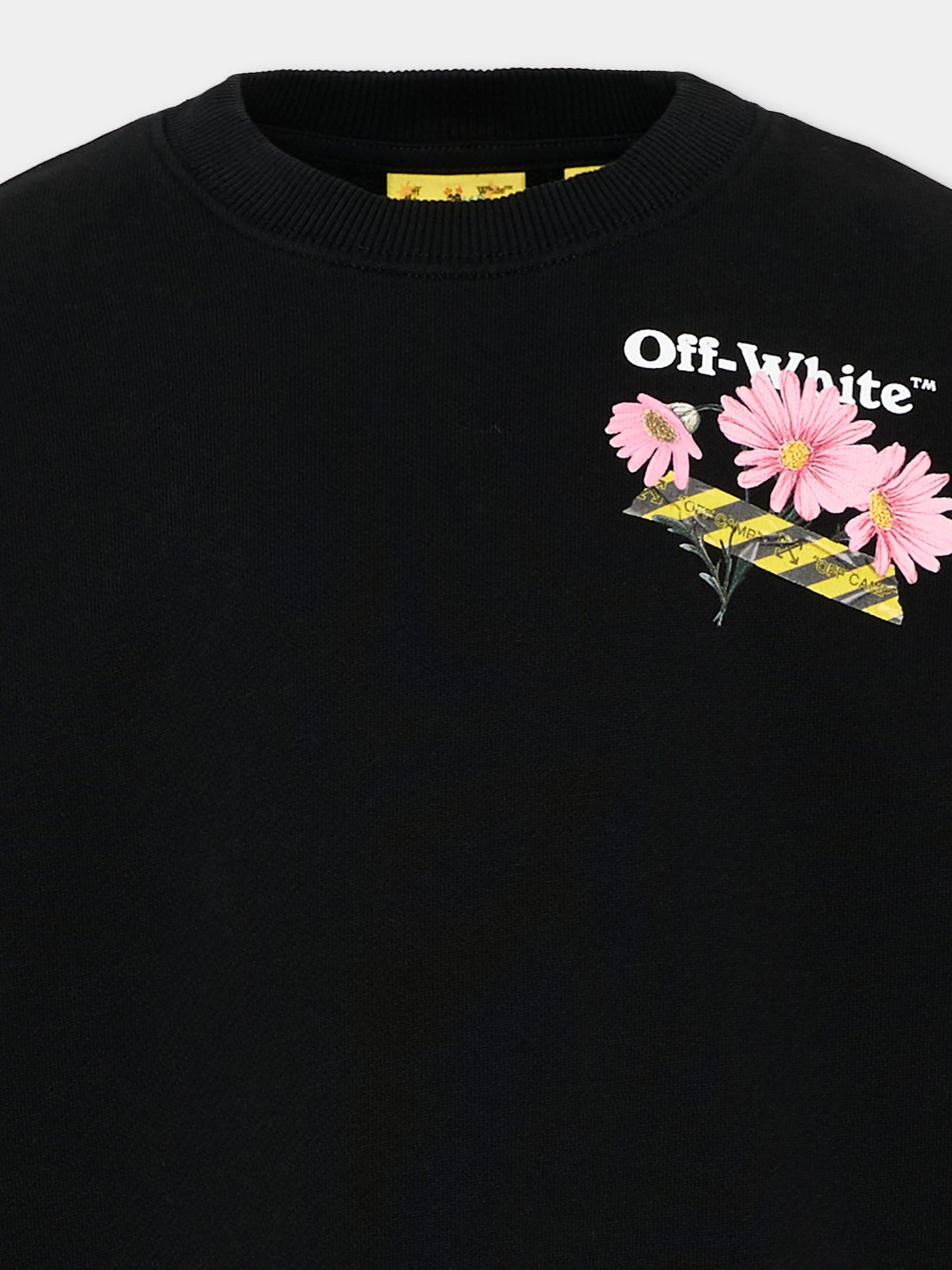 Felpa nera per bambina con fiori,Off White,44GBA001S26F003001