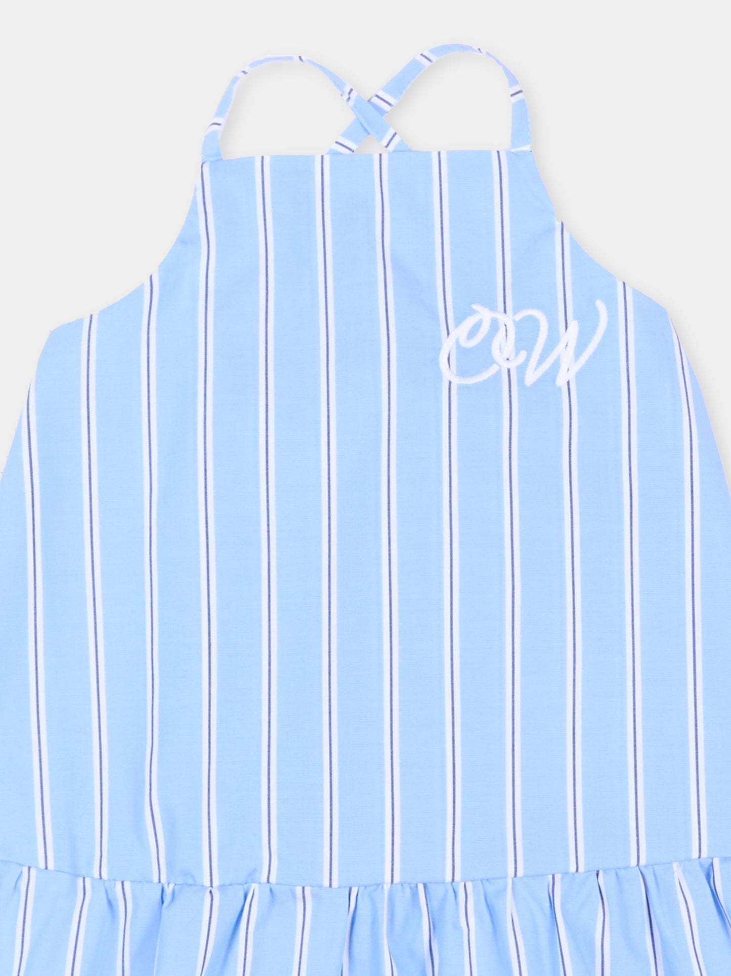 Vestito celeste a righe per neonata con logo,Off White,44GX7014S26F001430