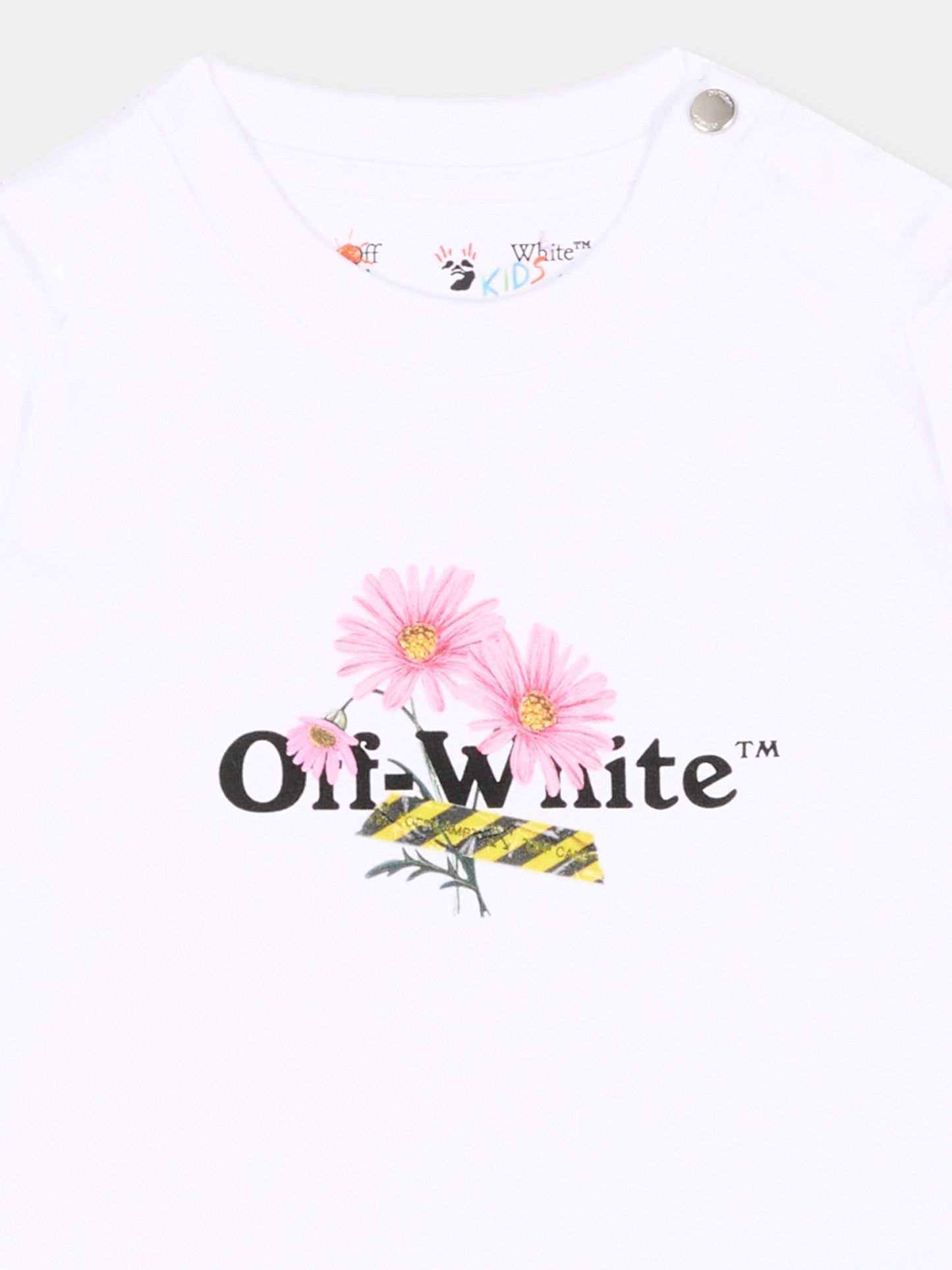 T-Shirt bianca per neonata con fiori,Off White,44GXB001S26J001100