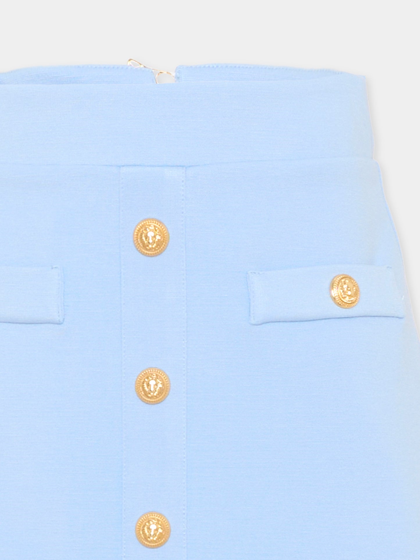 Gonna celeste per bambina con bottoni,Balmain Kids,BY7A71-J0371 652