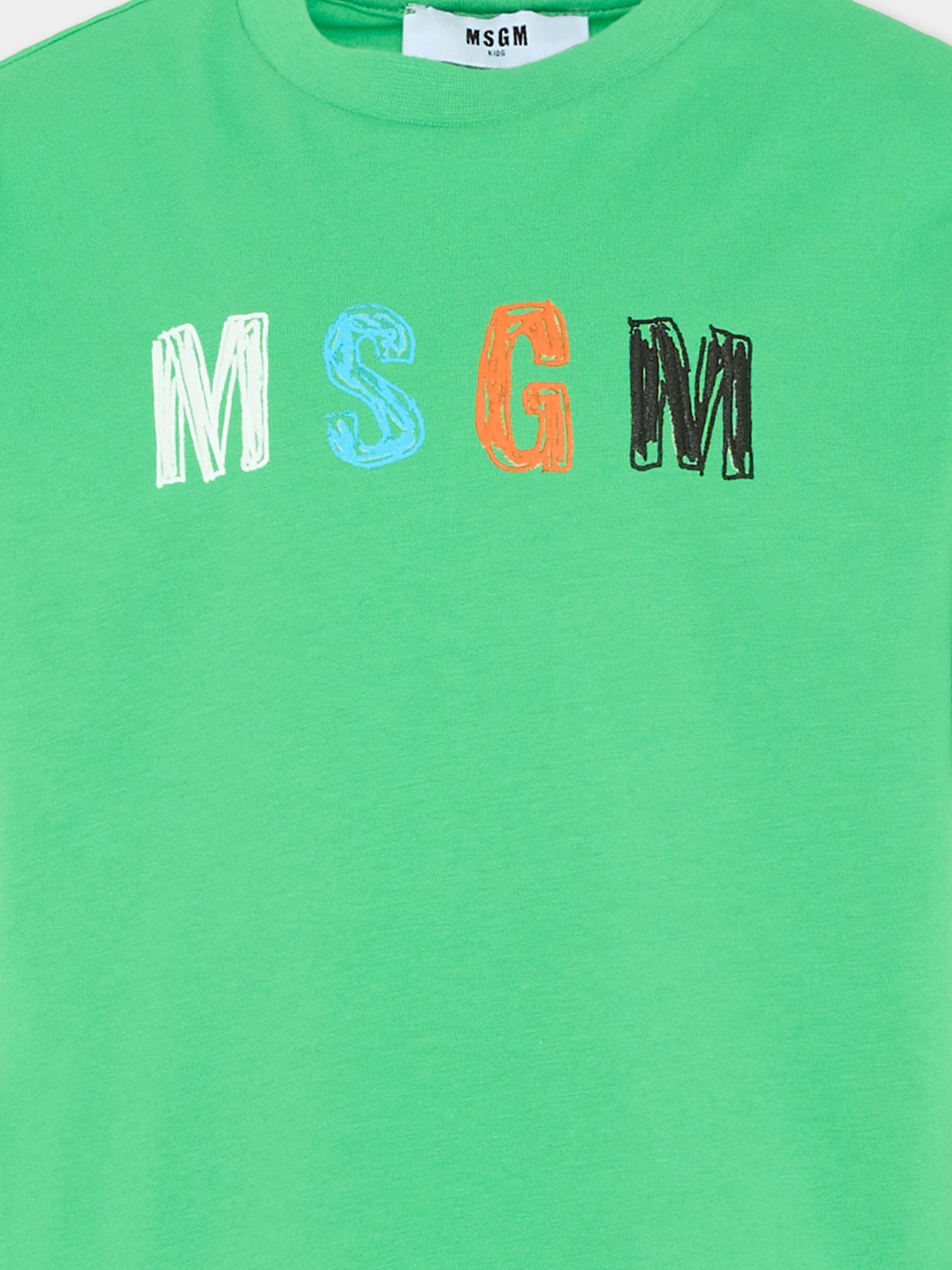 T-Shirt verde per bambino con logo,Msgm Kids,S6MSJBTH232 MS006