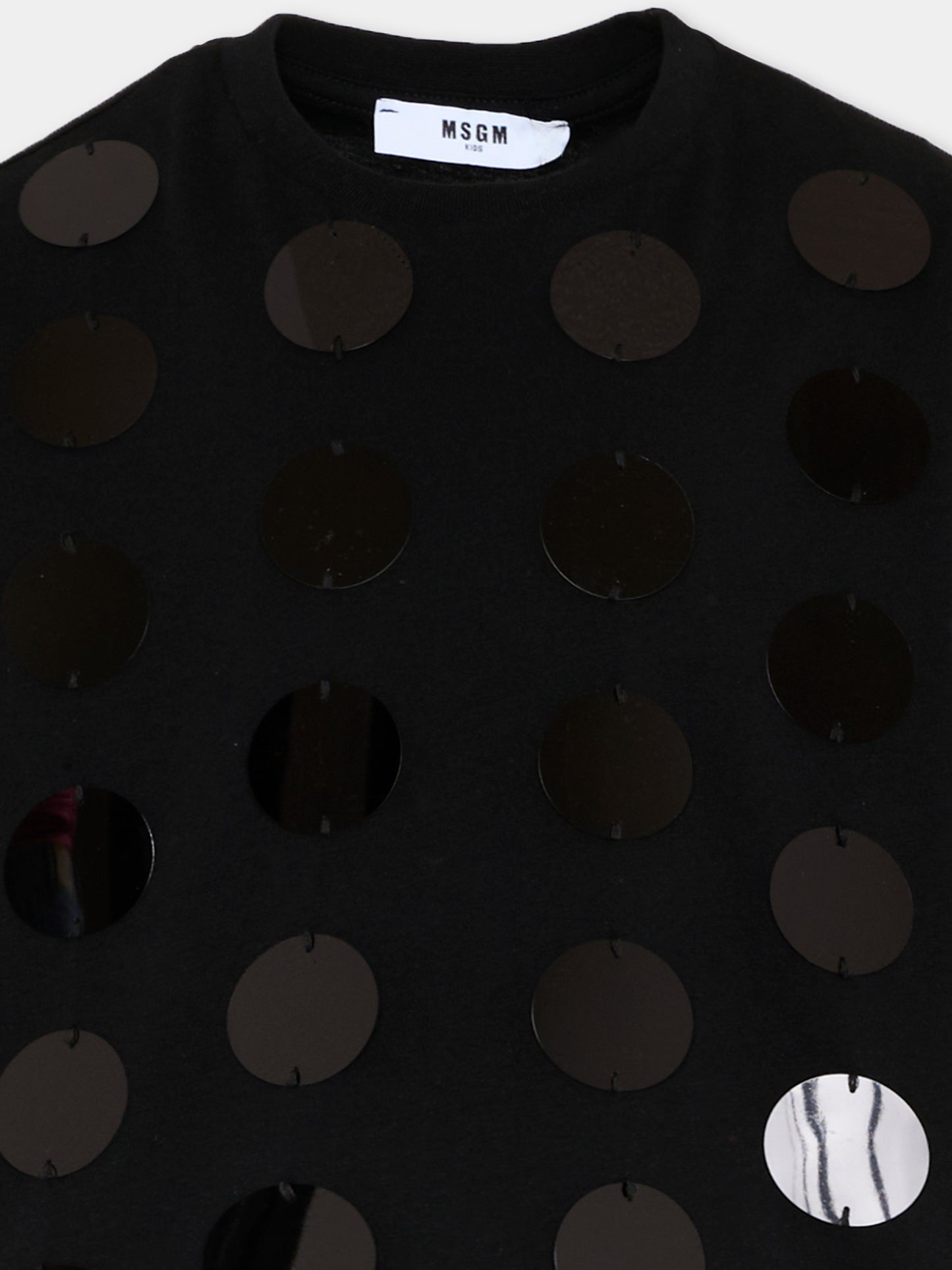 T-Shirt nera per bambina con paillettes,Msgm Kids,S6MSJGTH099 110