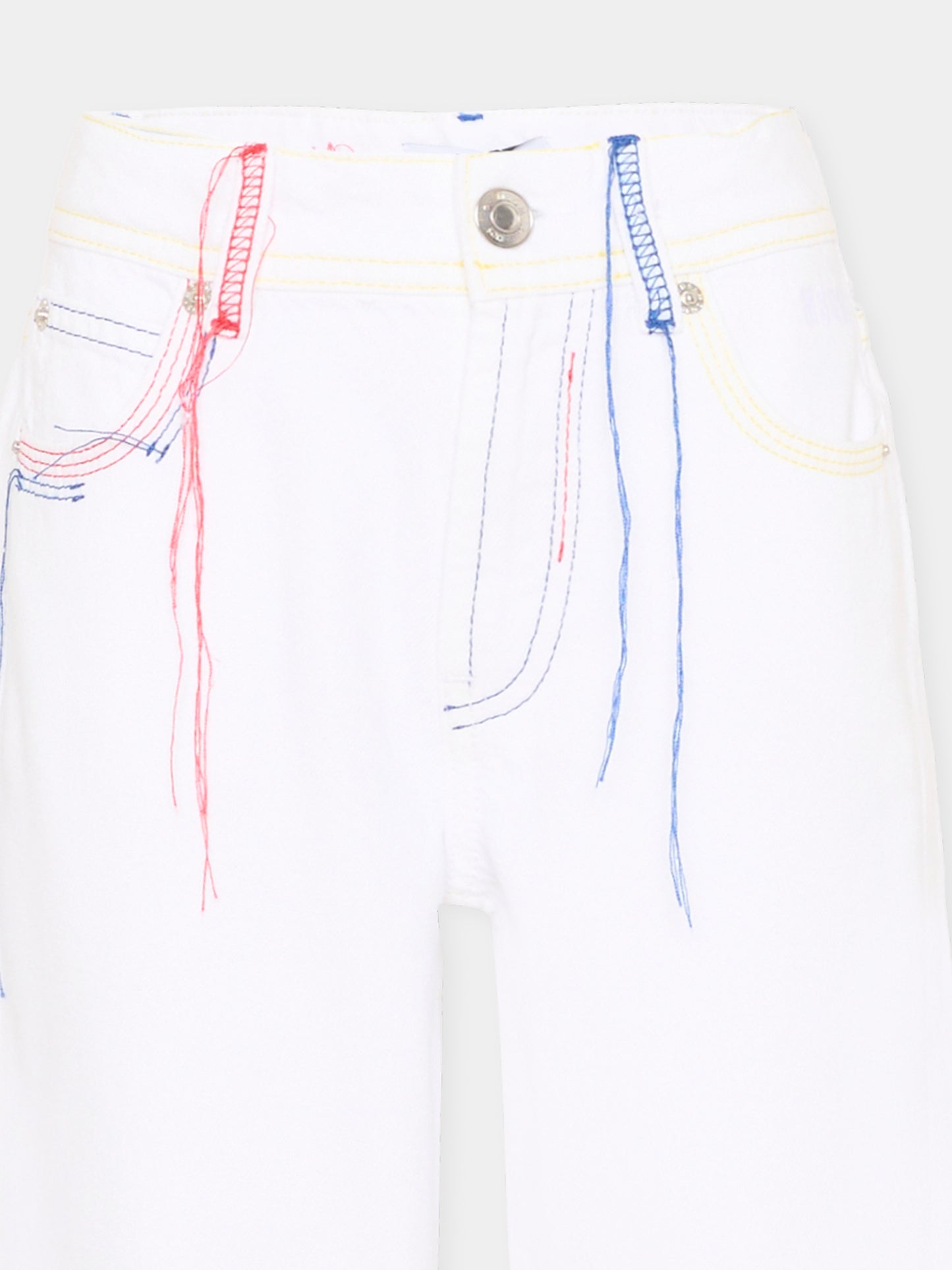 Jeans bianco per bambini con cuciture colorate,Msgm Kids,S6MSJUDP043 001