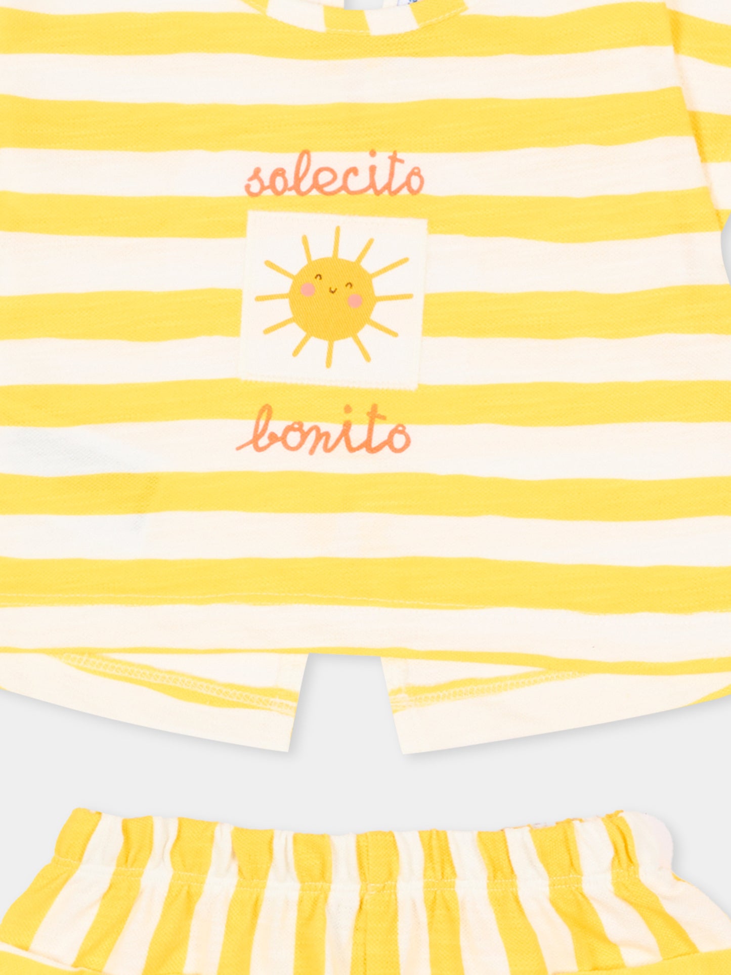 Completo sportivo corto giallo per neonata a righe,Mayoral,1208 056