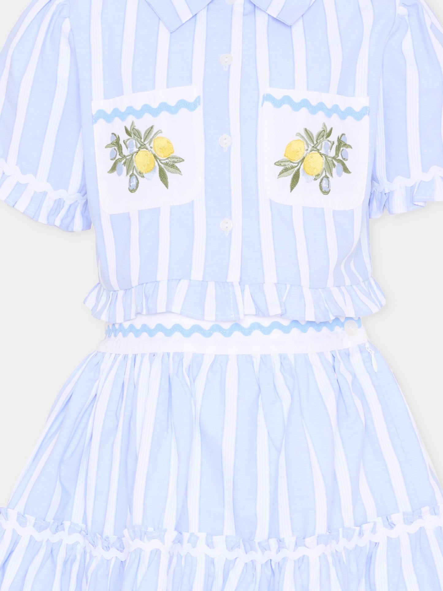 Completo elegante azzurro per bambina a righe,Patachou,PAP CON4233426 B0071