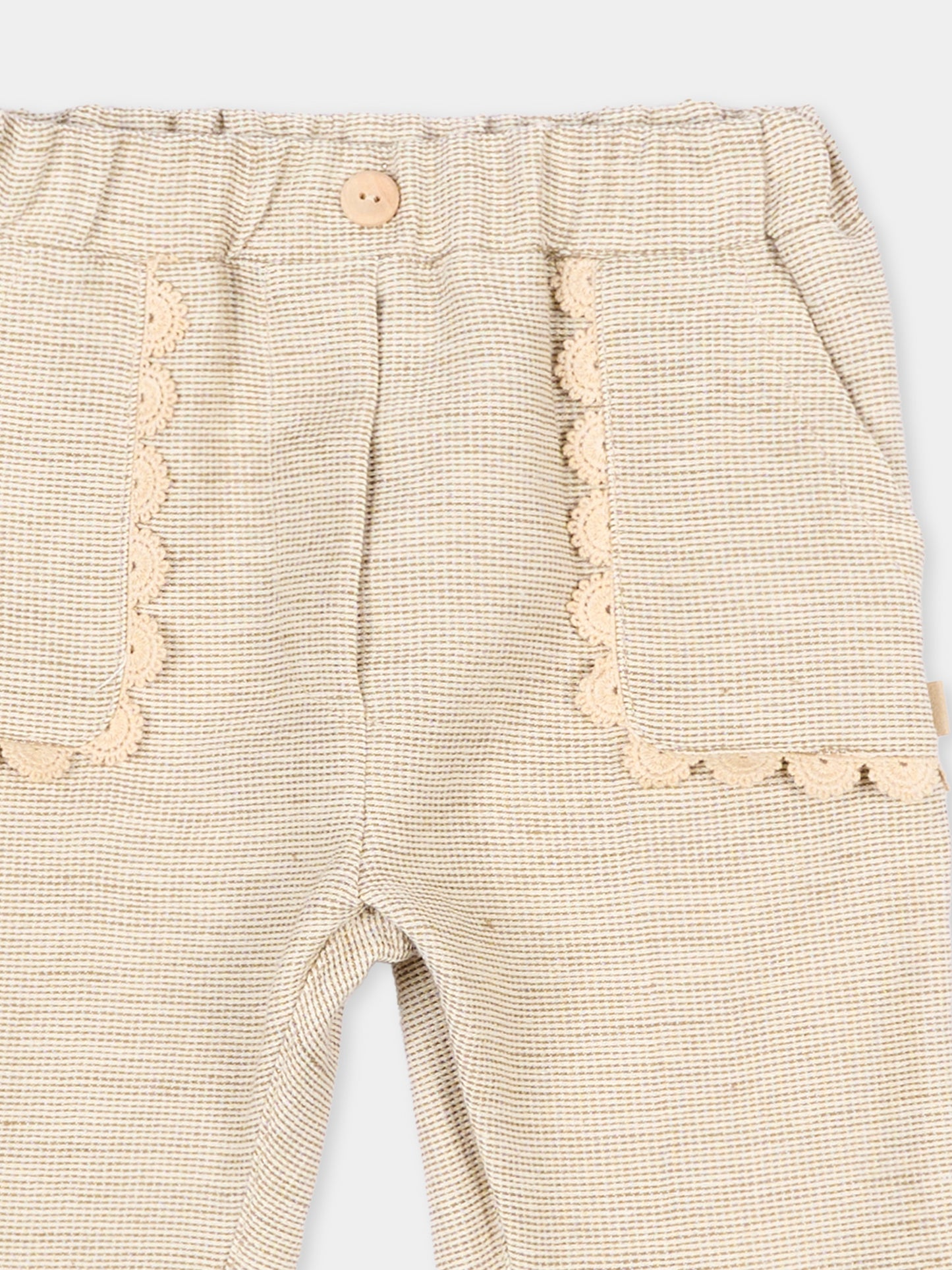Pantaloni beige per neonata con pizzo,Bamboom,1148TE00076 MUSTARD