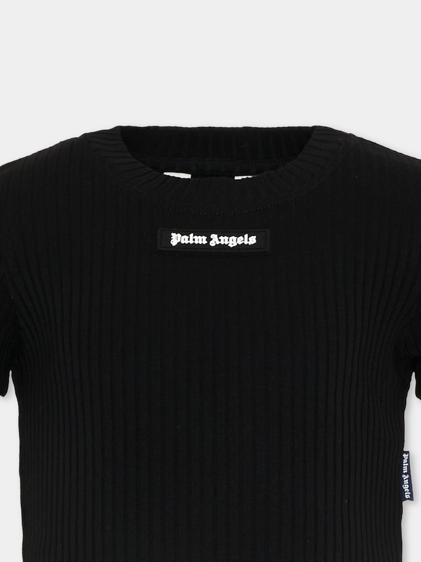 T-Shirt nera per bambina con logo,Palm Angels,PGAA017S26JER001 110