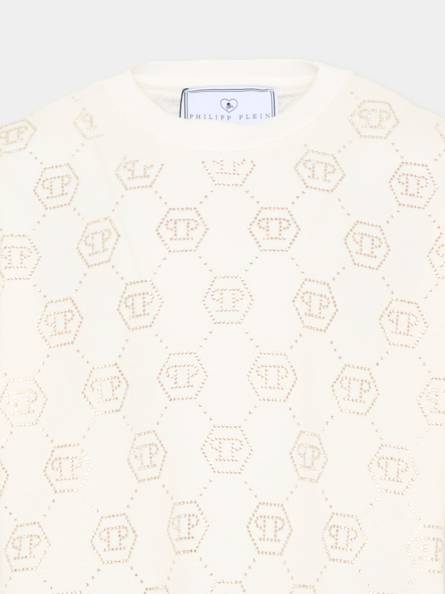 T-shirt bianca per bambina con monogramma,Philipp Plein Junior,S6PHJGTH201 002