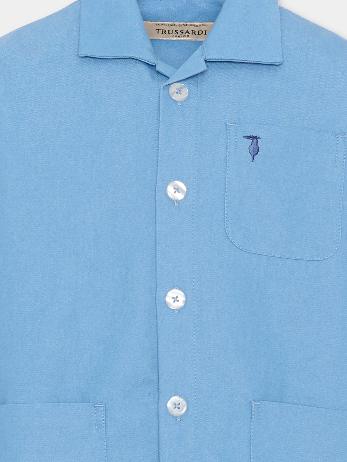 Camicia denim per bambino con levriero,Trussardi Junior,TBP26035CA DENIM BLUE BEL AIR