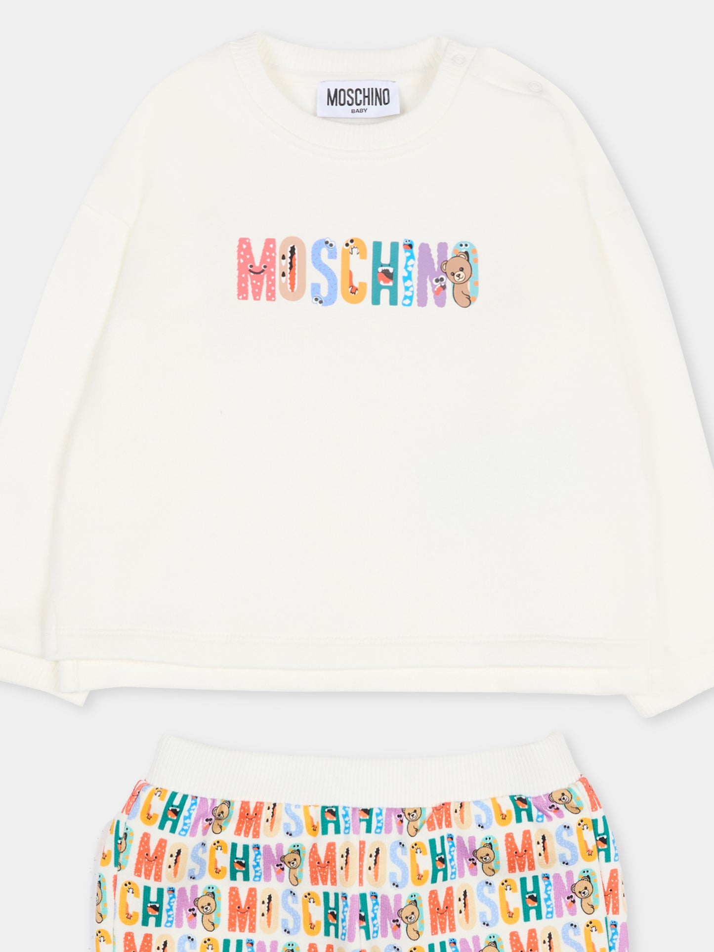 Completo avorio per neonati con logo,Moschino Kids,MUK05C LCA58 10063