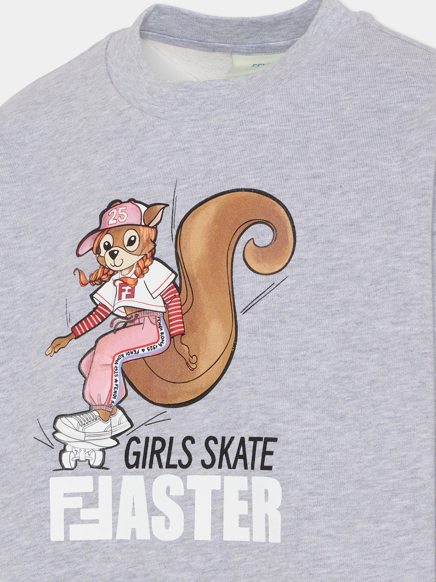 Felpa grigia per bambina con stampa scoiattolo,Fendi Kids,JFH160 5V0 F0WG5