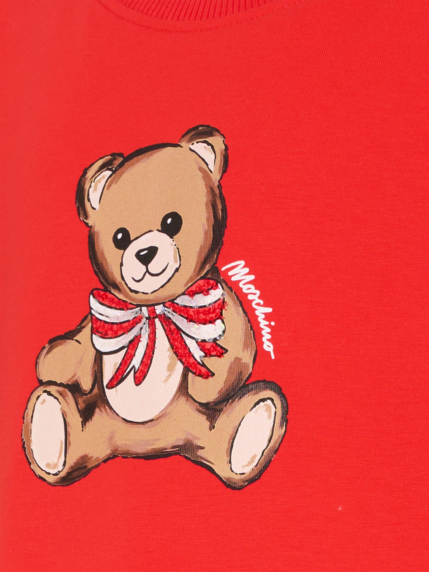 Vestito rosso per bambina con Teddy Bear e paillettes,Moschino Kids,HDV0H7 LDA16 50109