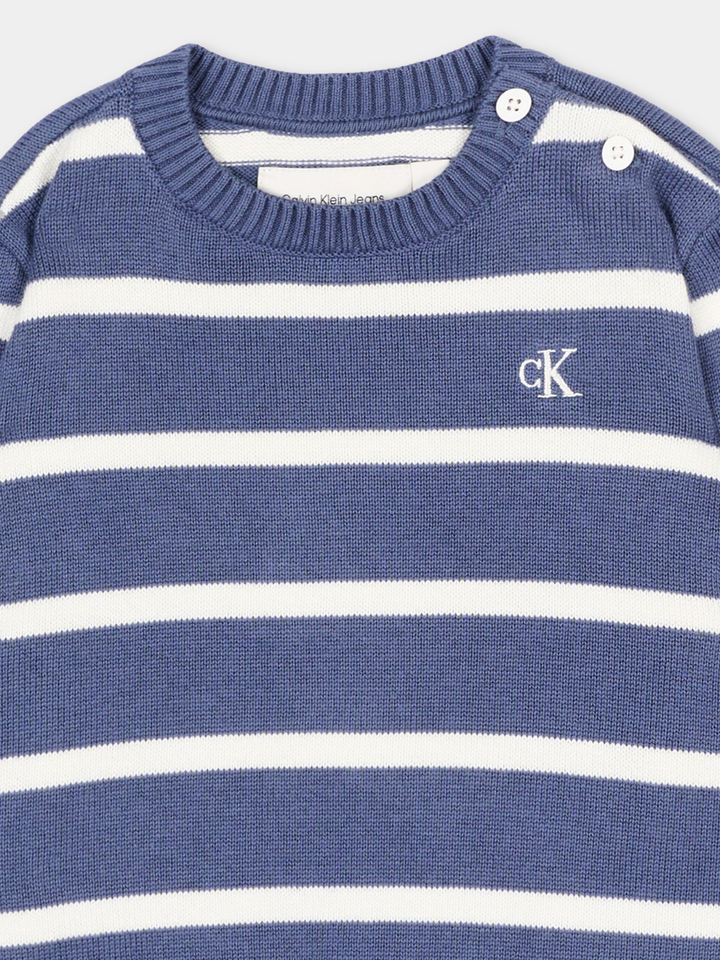 Maglione azzurro a righe per neonati con logo,Calvin Klein Kids,LV1CKTJF10 CHX