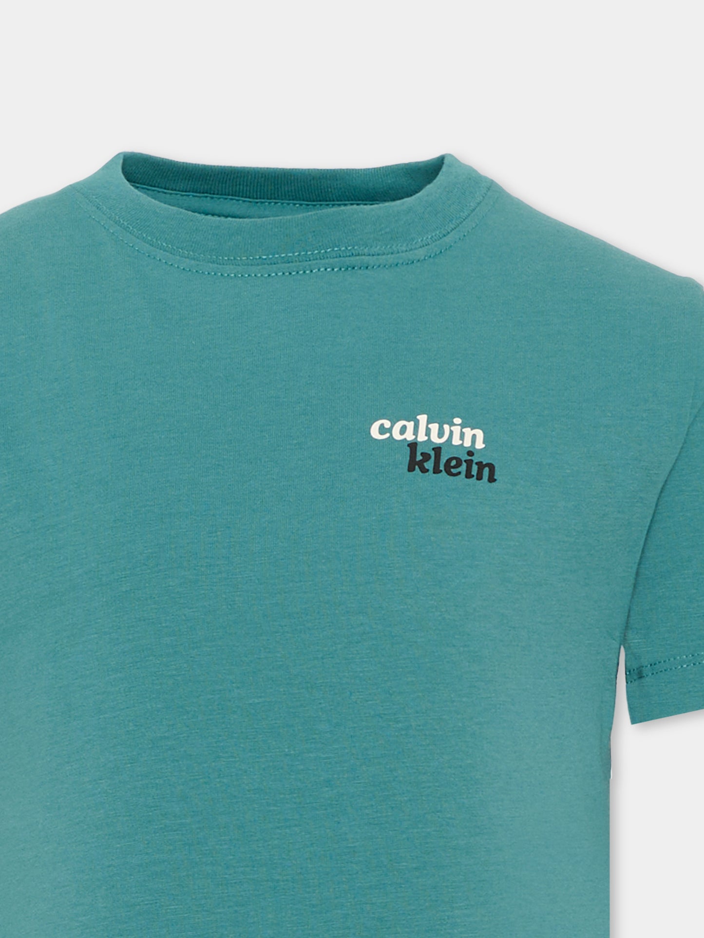 T-Shirt verde per bambino con logo,Calvin Klein Kids,LVCKTJA39B LIT