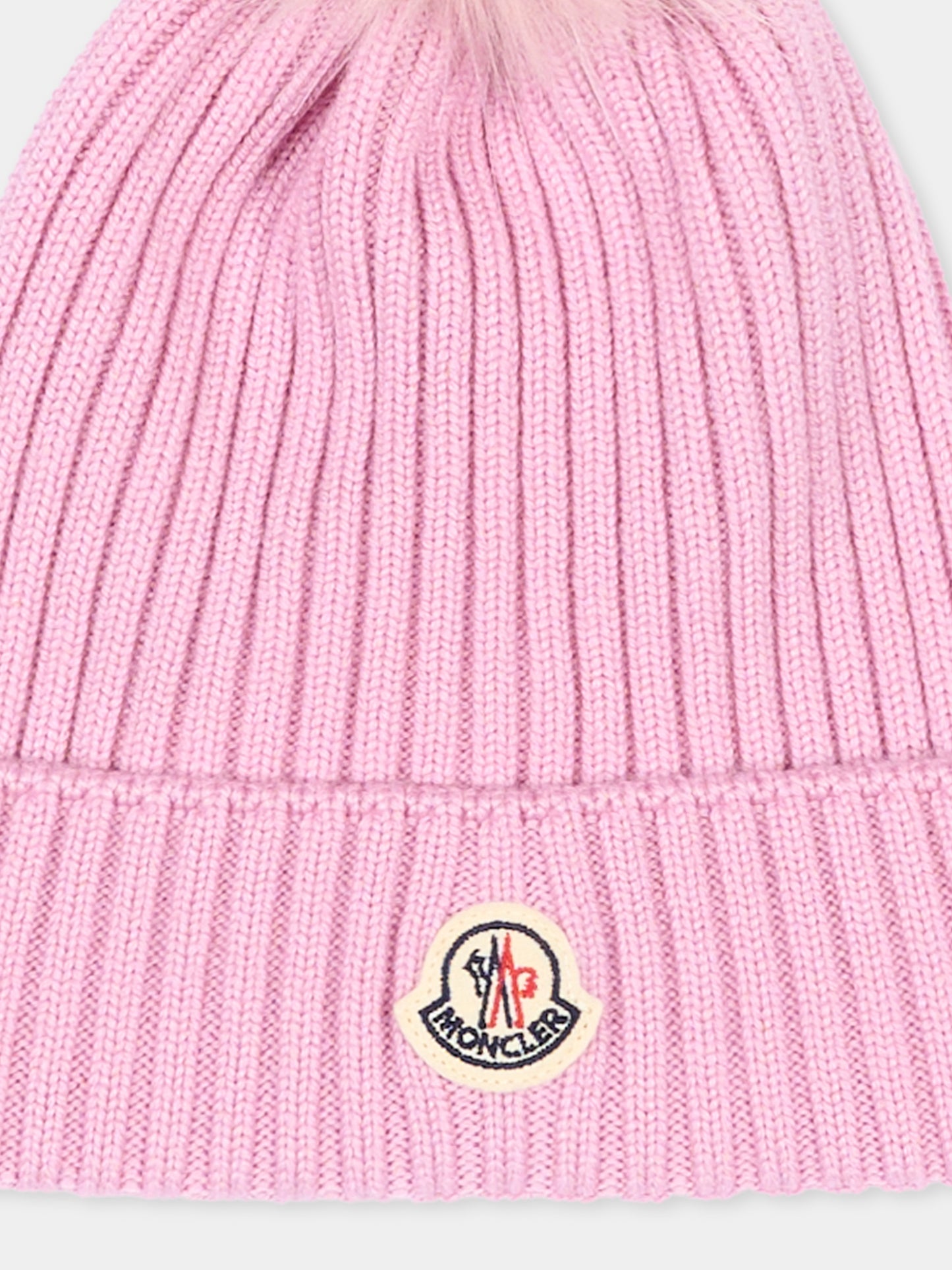 Berretto rosa per bambina con pompon,Moncler Kids,L2954 3B00007 M1131 51F