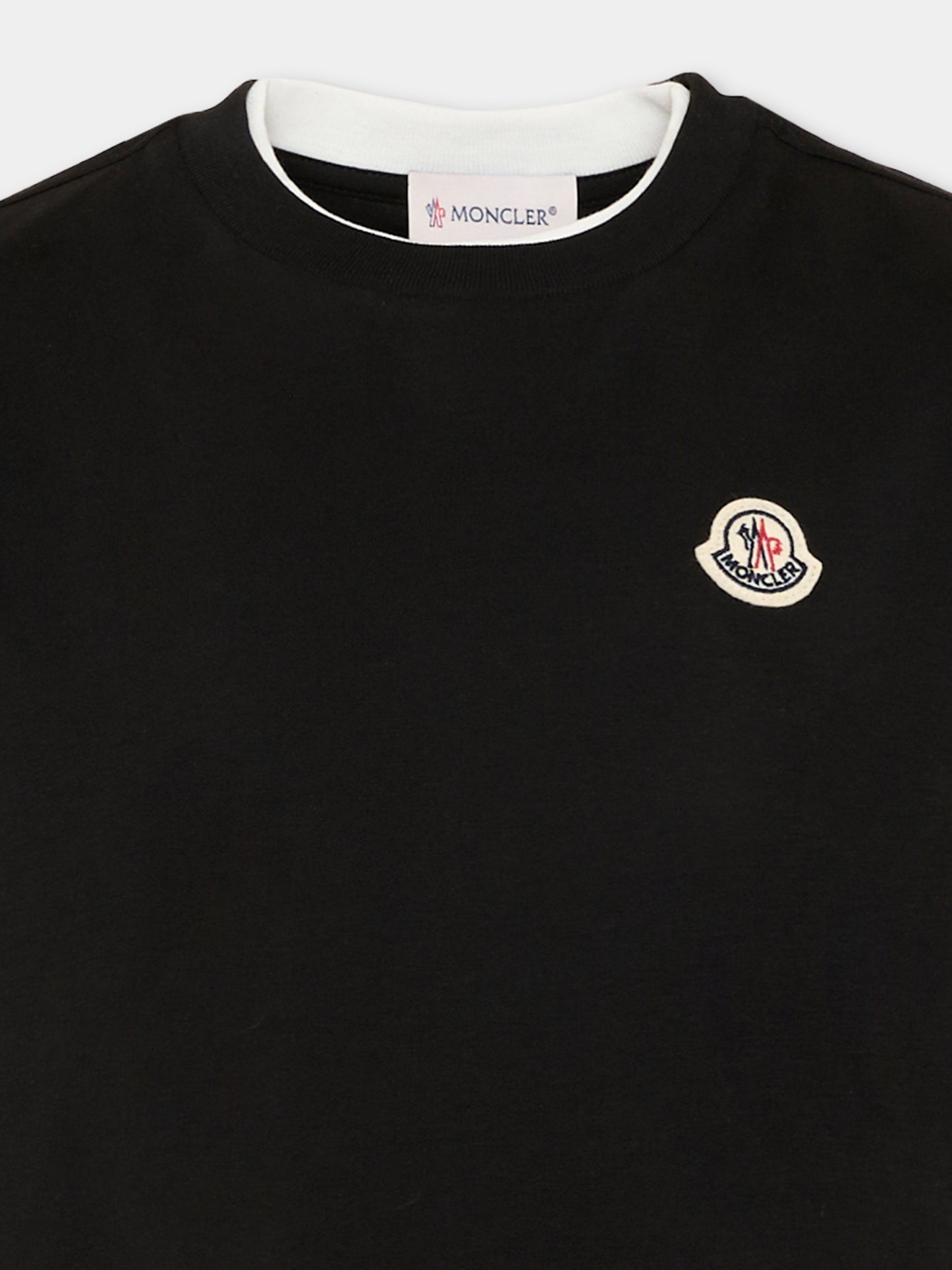 T-shirt nera per bambini con logo,Moncler Kids,L2954 8C00008 89AFV 999