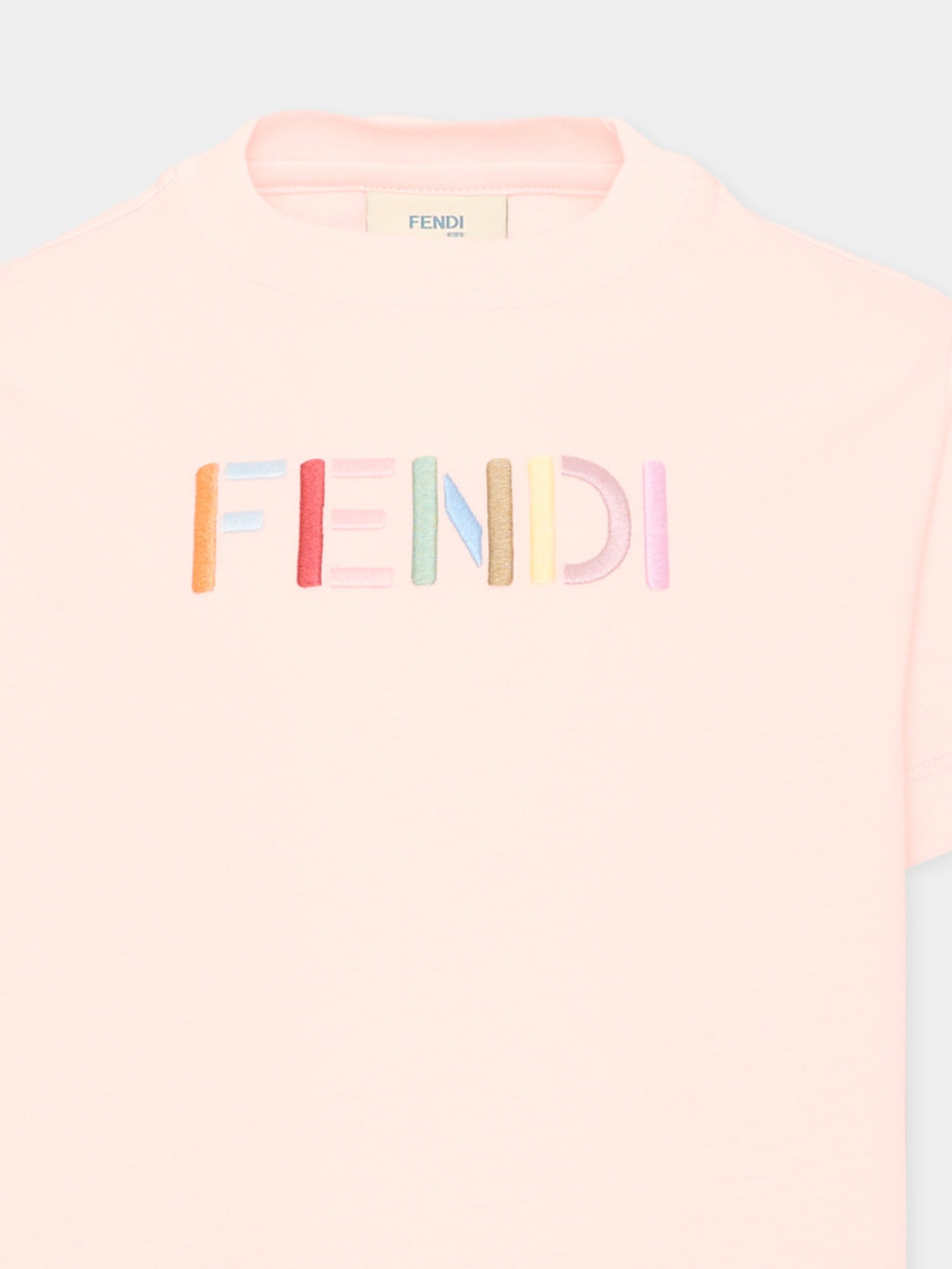 T-shirt rosa per bambina con logo,Fendi Kids,JUI208 AY8D F1UL9