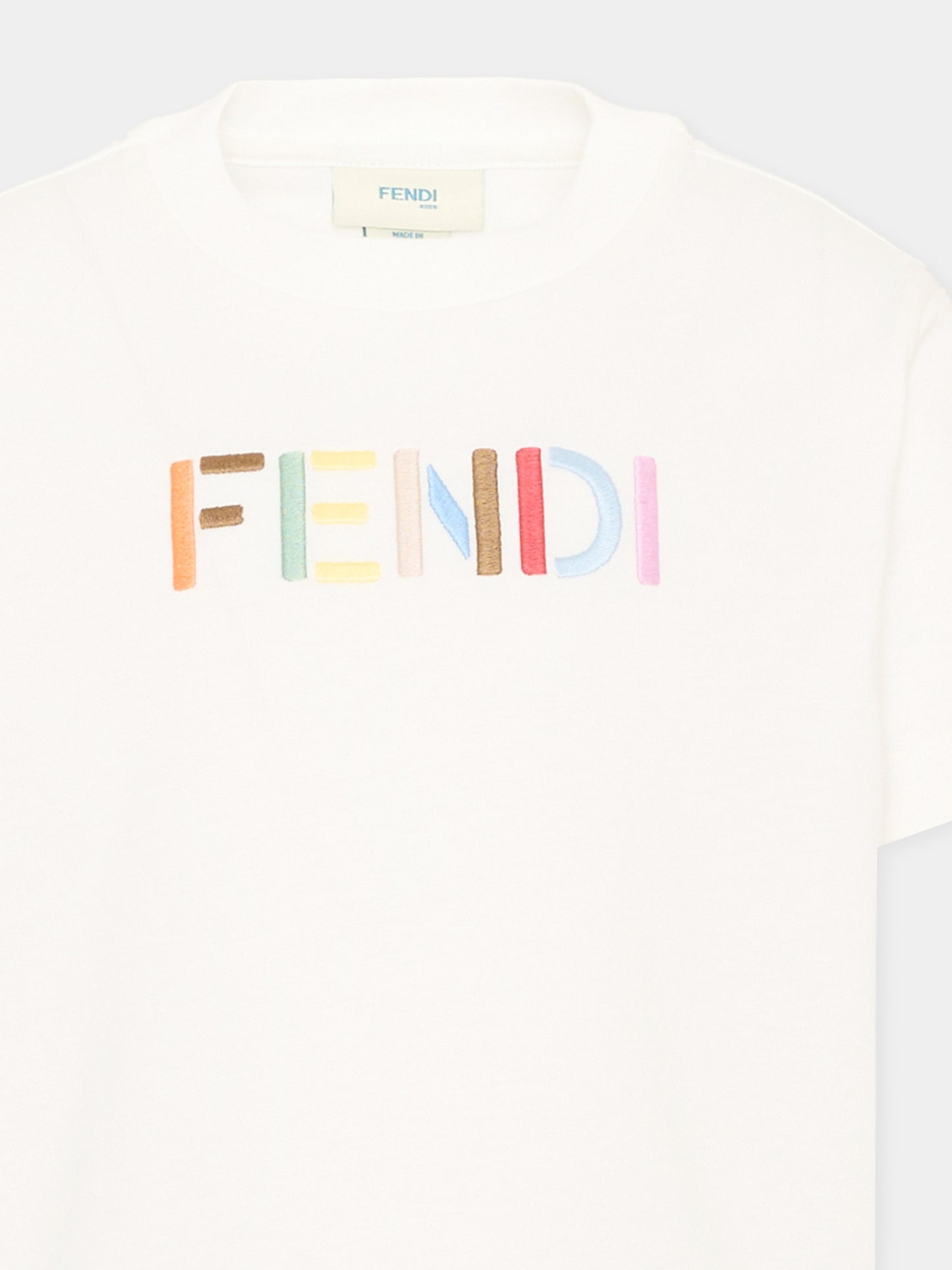 T-Shirt avorio per bambini con logo,Fendi Kids,JUI208 AY8D F0TU9