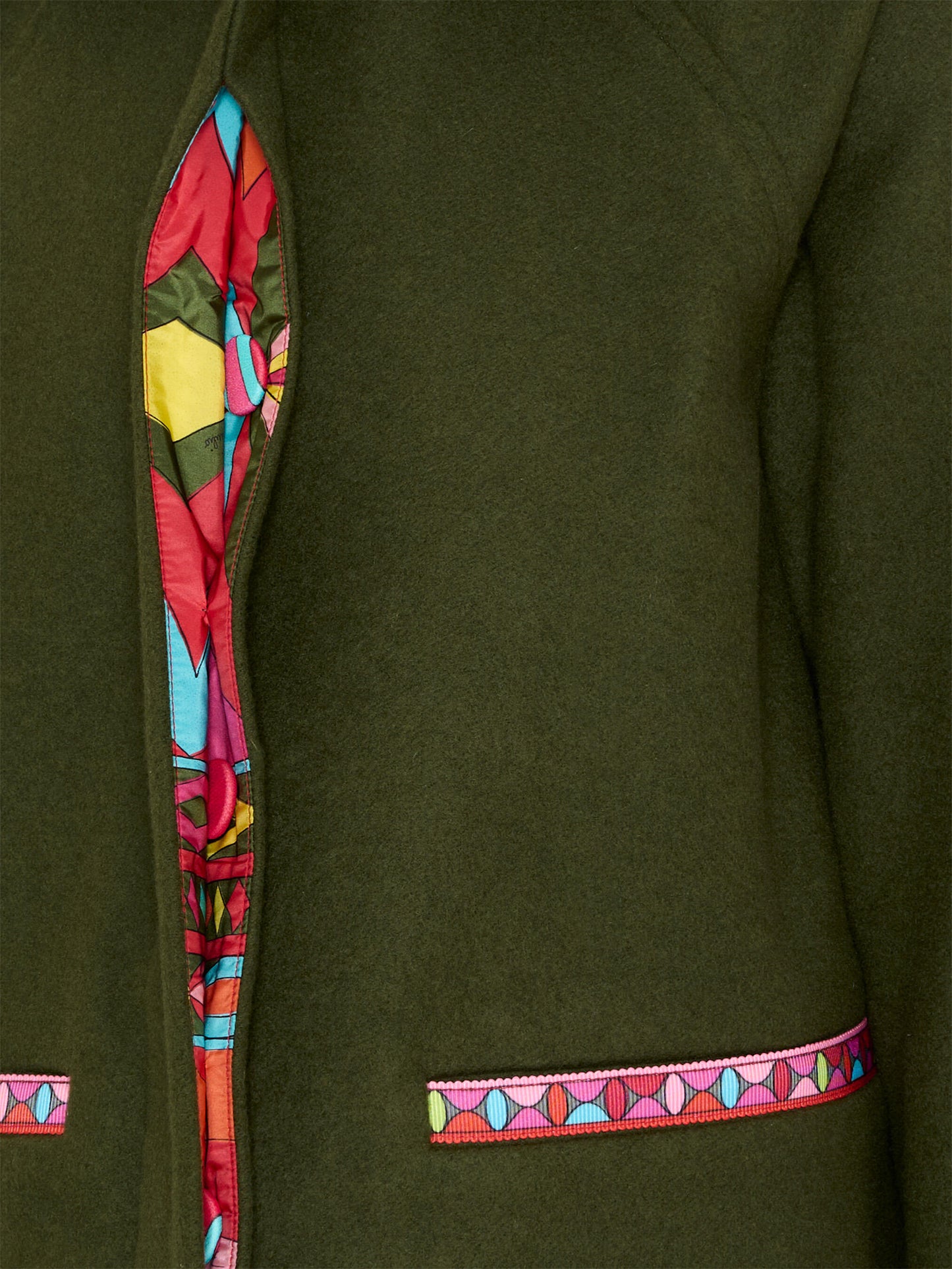 Cappotto verde per bambina con profili stampati,Emilio Pucci Junior,PZ2A40 E0259 783