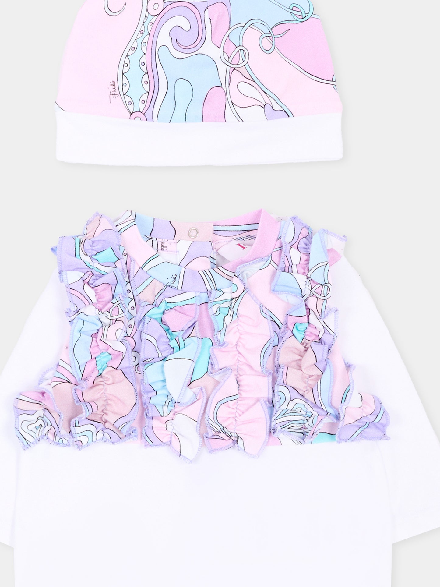 Set tutina bianco per neonata,Emilio Pucci Junior,PZB000 Z3277 100RS