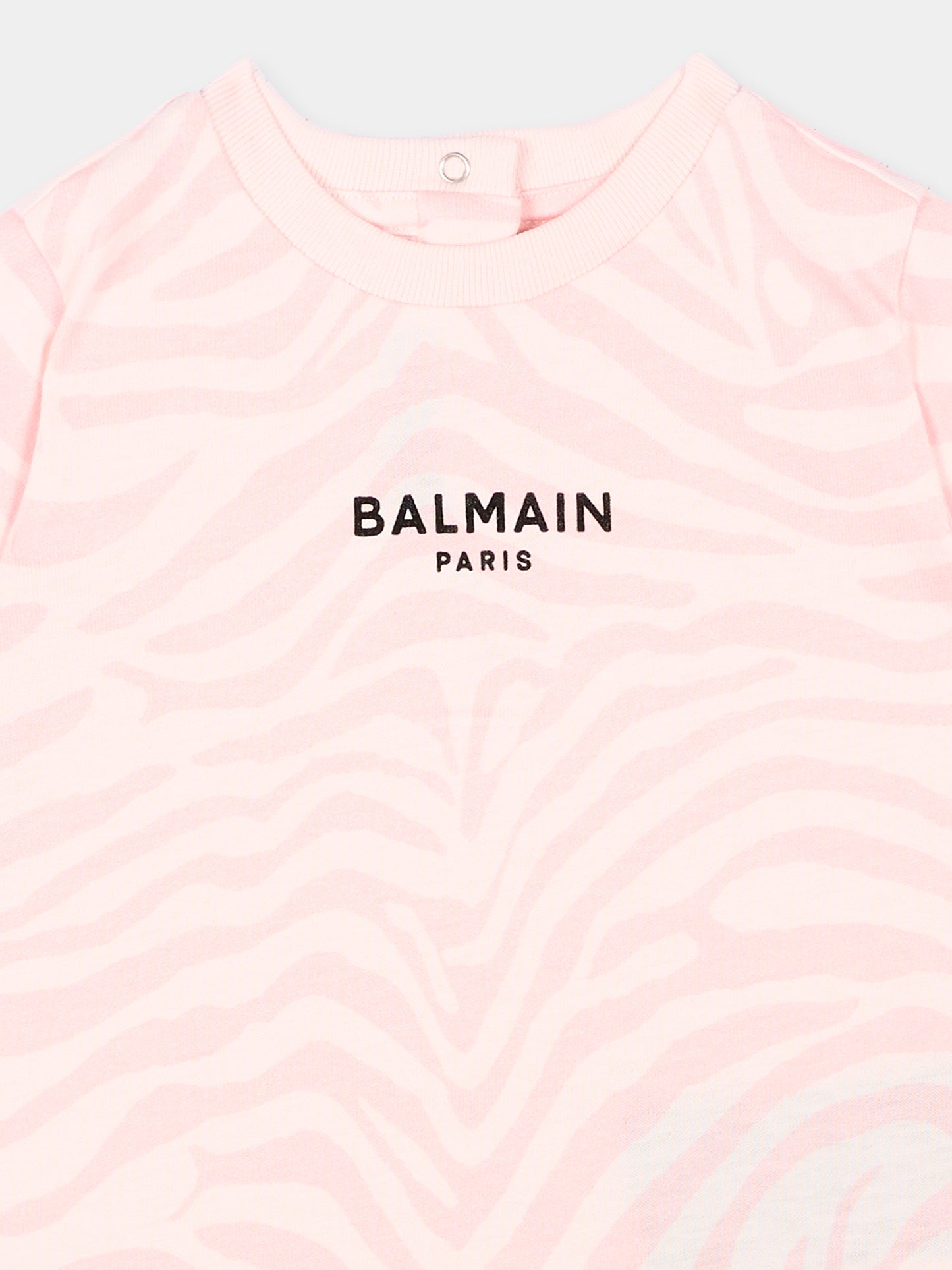 T-Shirt rosa per neonata con logo,Balmain Kids,BZ8041 Z4119 508RS