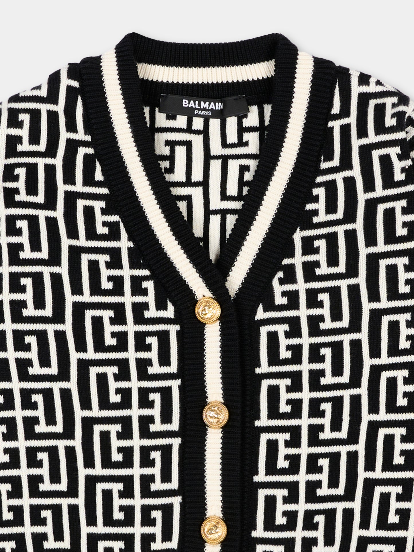 Cardigan nero per neonato con iconico labirinto,Balmain Kids,BY9550 Z3491 104NE